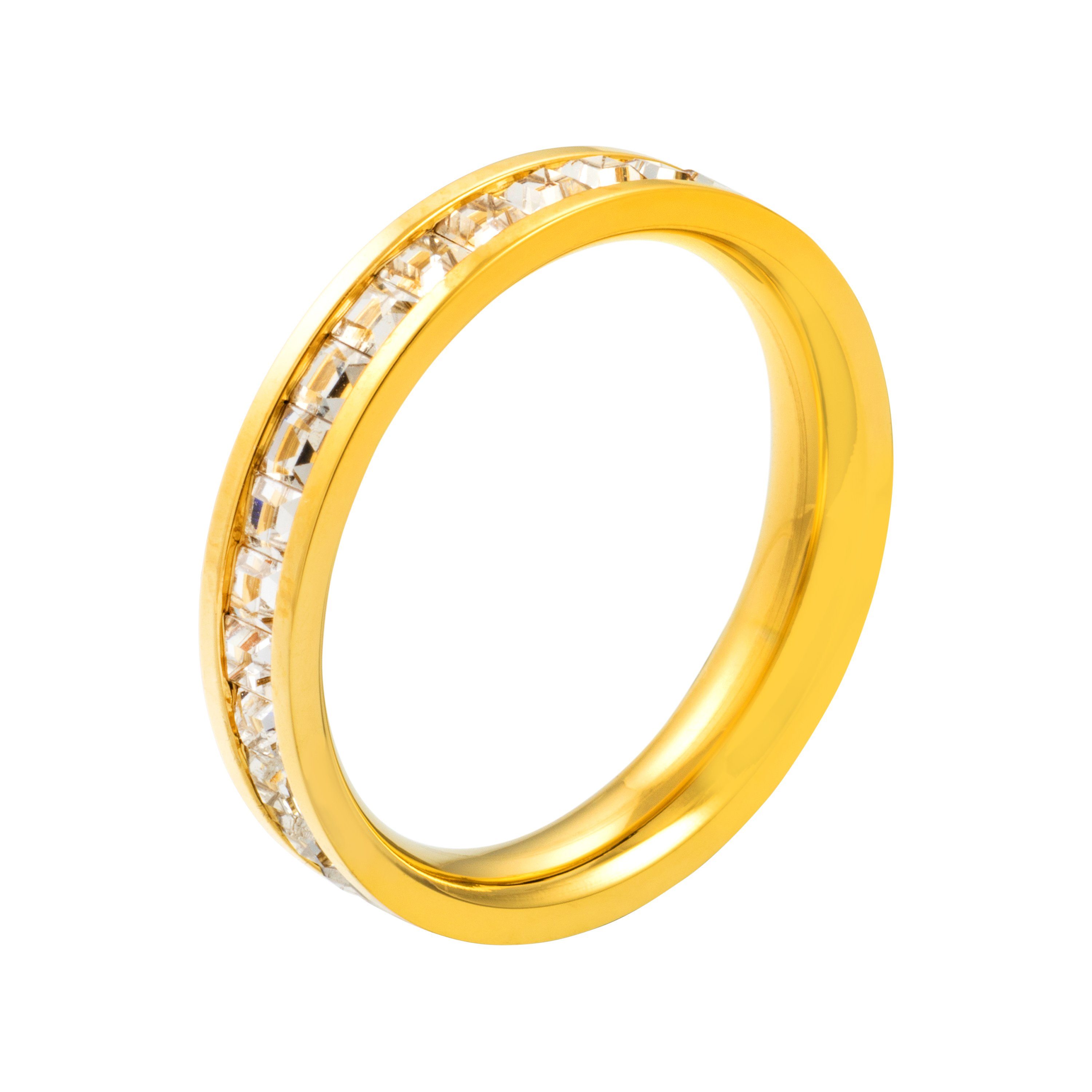 meditoys Fingerring Damen-Edelstahlring · Goldfarben mit funkelnden Kristall · 68