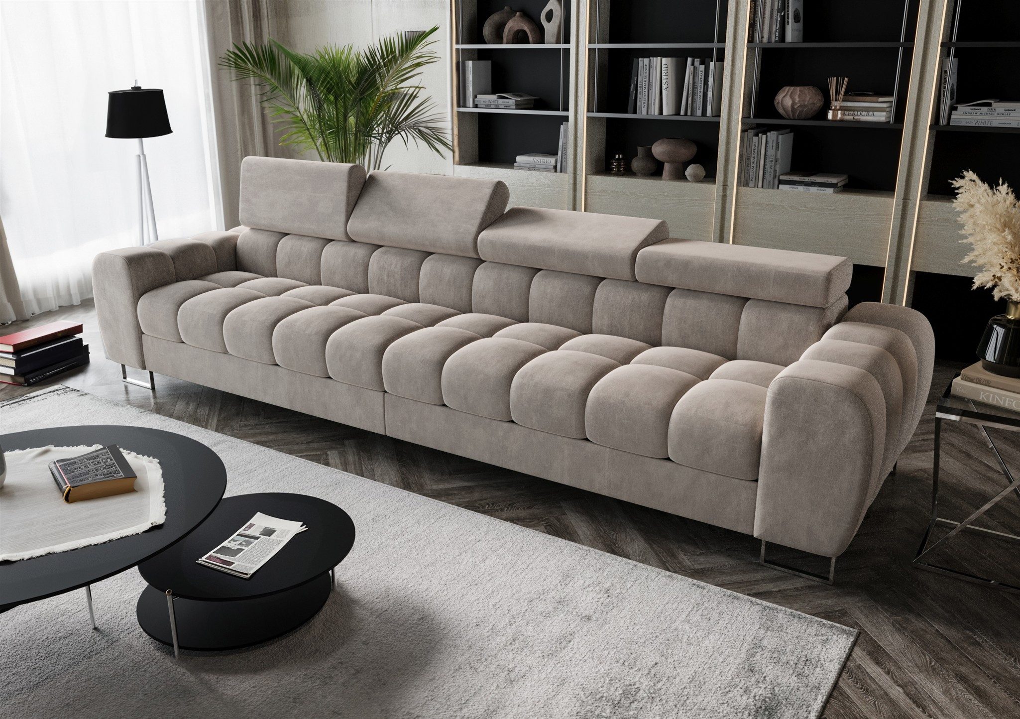 Fun Möbel Big-Sofa 4-Sitzer Sofa BASTIEN in Stoff, Rundumbezug, mit 4 einstellbaren Kopfstützen