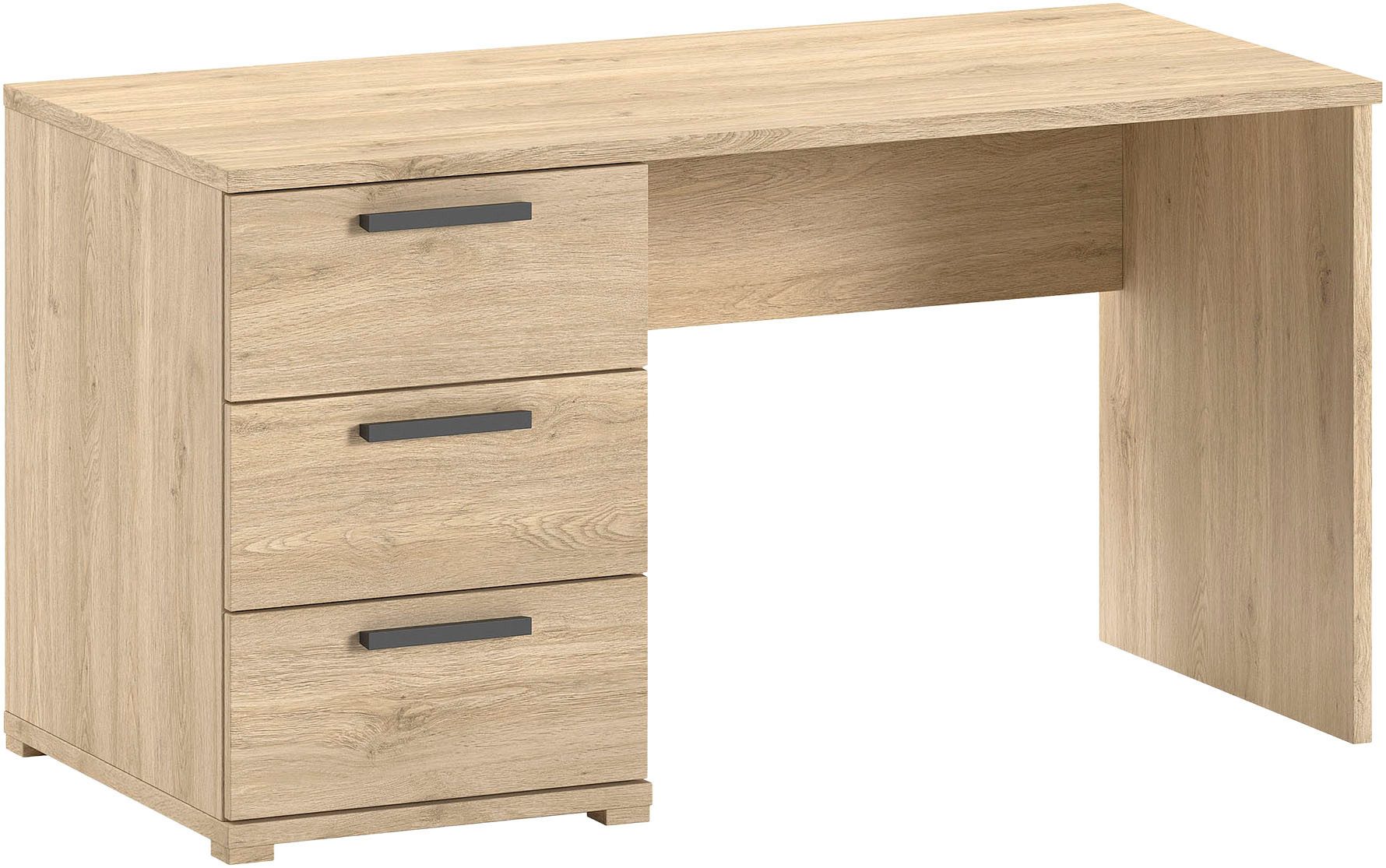 Vipack Schreibtisch SAM mit pflegeleichter Melamin Oberfläche universell einsetzbar (B/H/T ca.: 140x74,4x65,2 cm) mit 3 geräumigen Schubladen), großer Arbeitsbereich (140x65 cm), Ausf. In wohnlichem Eiche Dekor