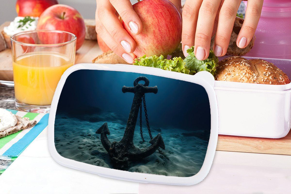 MuchoWow Lunchbox Anker - Eisen - Meeresboden - Sand, Kunststoff, (2-tlg), Brotdose Schule oder Arbeit, Brotbox für Kinder und Erwachsene
