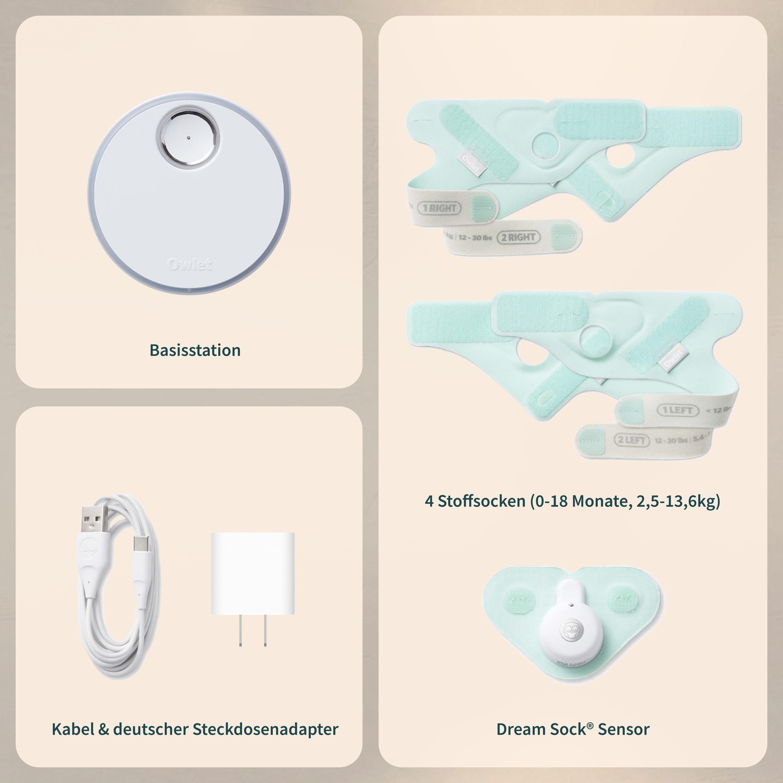 Owlet Baby Care DE Video-Babyphone Owlet Dream Sock - geprüftes zertifiziertes Pulsoximeter, - Herzfrequenz, Sauerstoffsättigung & Schlaftrends via App