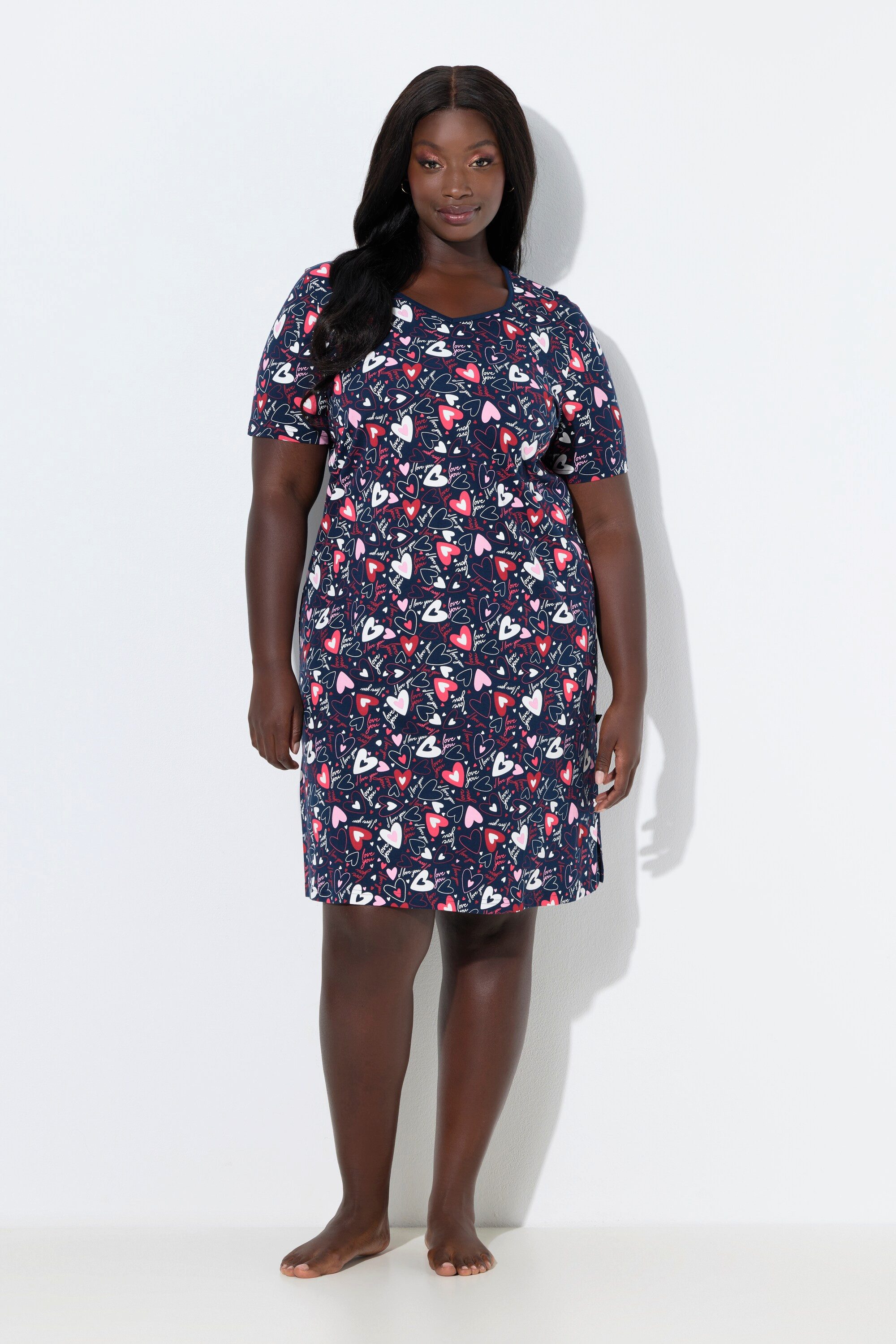 Ulla Popken Bigshirt Bigshirt Herzen Herzausschnitt Halbarm