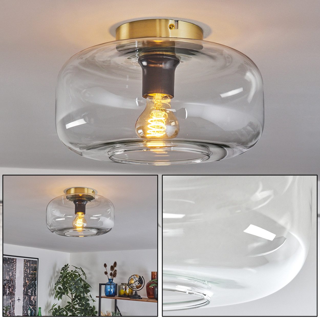 hofstein Deckenleuchte Deckenlampe aus Metall/Glas in Messingfarben/Klar, o günstig online kaufen