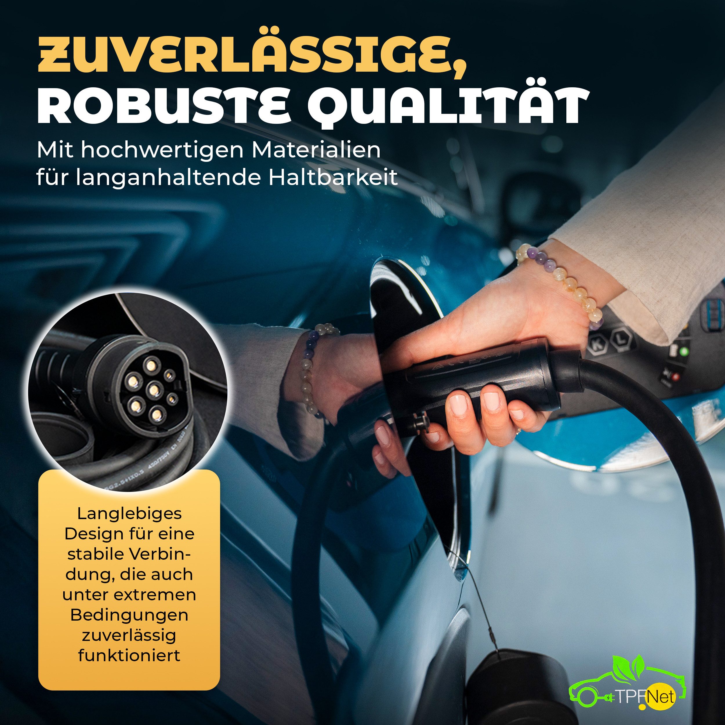 TPFNet Typ 2 E-Auto 22kW Ladekabel 32A Autoladekabel, Typ 2-Stecker, Typ 2 (750 cm), Elektroauto Ladekabel Typ 2, IP65 geschützt, 3-Phasig, 7,5m
