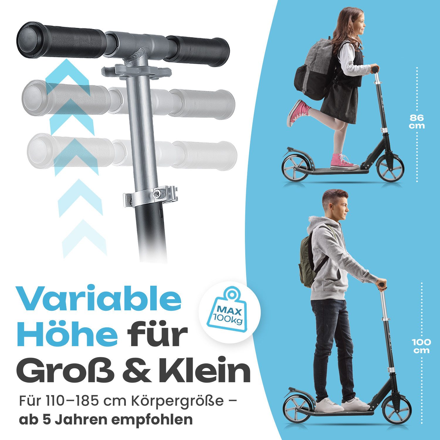 ROLLKÖNIG Tretroller Rollkönig ® Scooter Kinder ab 5 Jahren, City-Scooter mit großen Rädern, Ab 5 Jahres