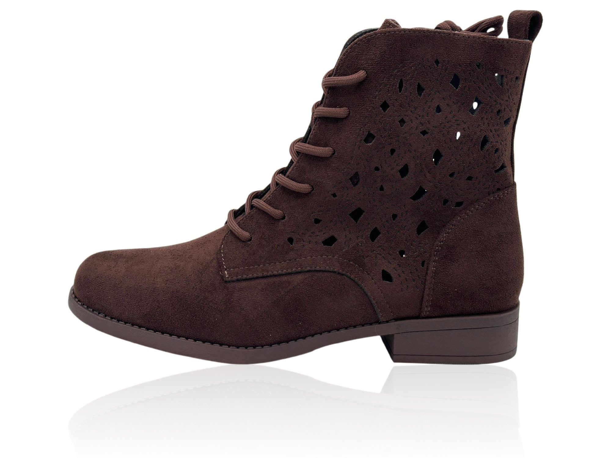 Nowaland Damen Schnür Stiefelette mit Reißverschluss Stiefelette Moderne Western-Stiefelette mit dekorativer Schnürung