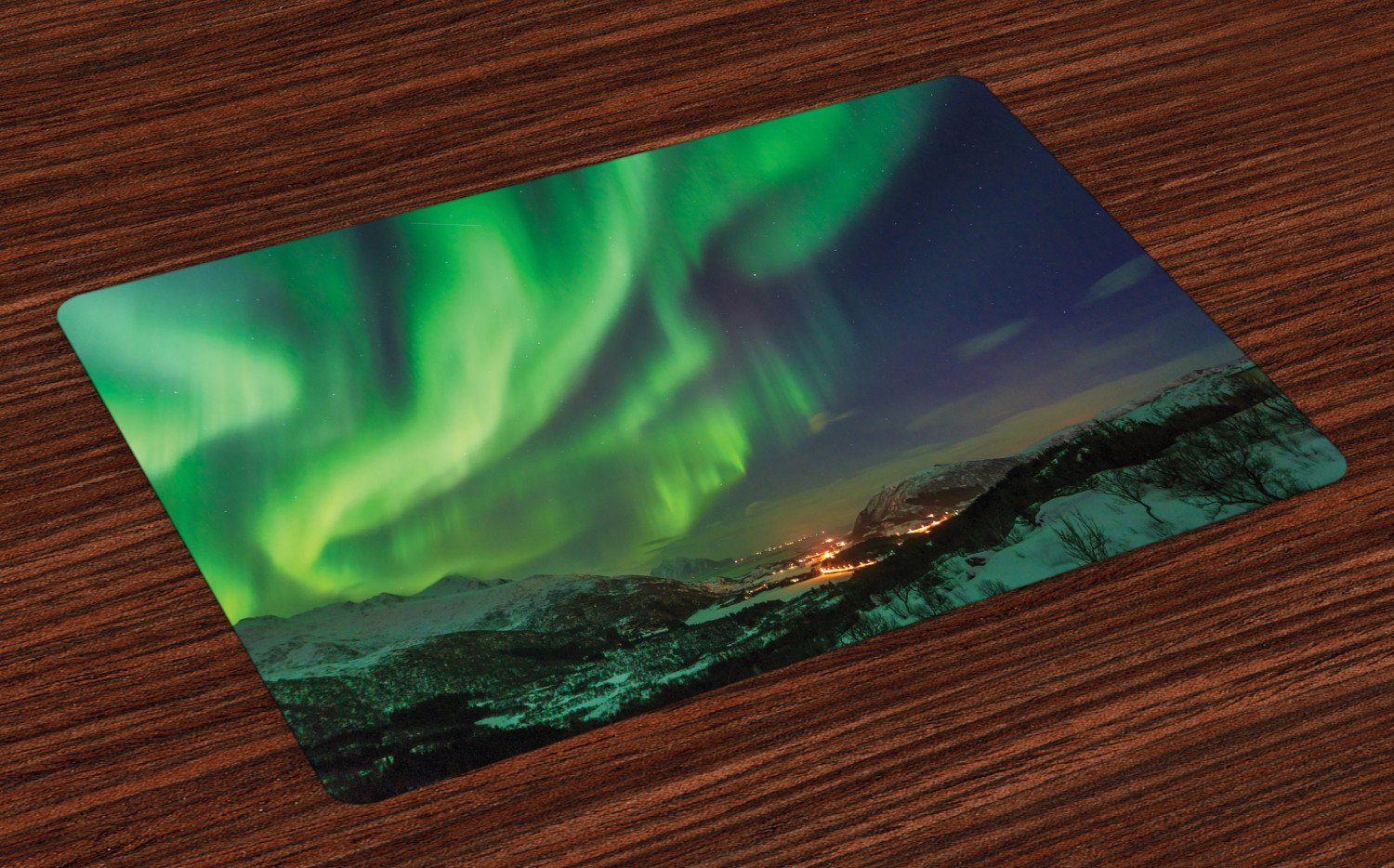 Platzset, Waschbare Stoff Esszimmer 4 Küche aus Set Grün-Töne 4x), Tischdekorations Teilig-St., Aurora Digitaldruck, Norwegen Borealis Abakuhaus, (4-teilig