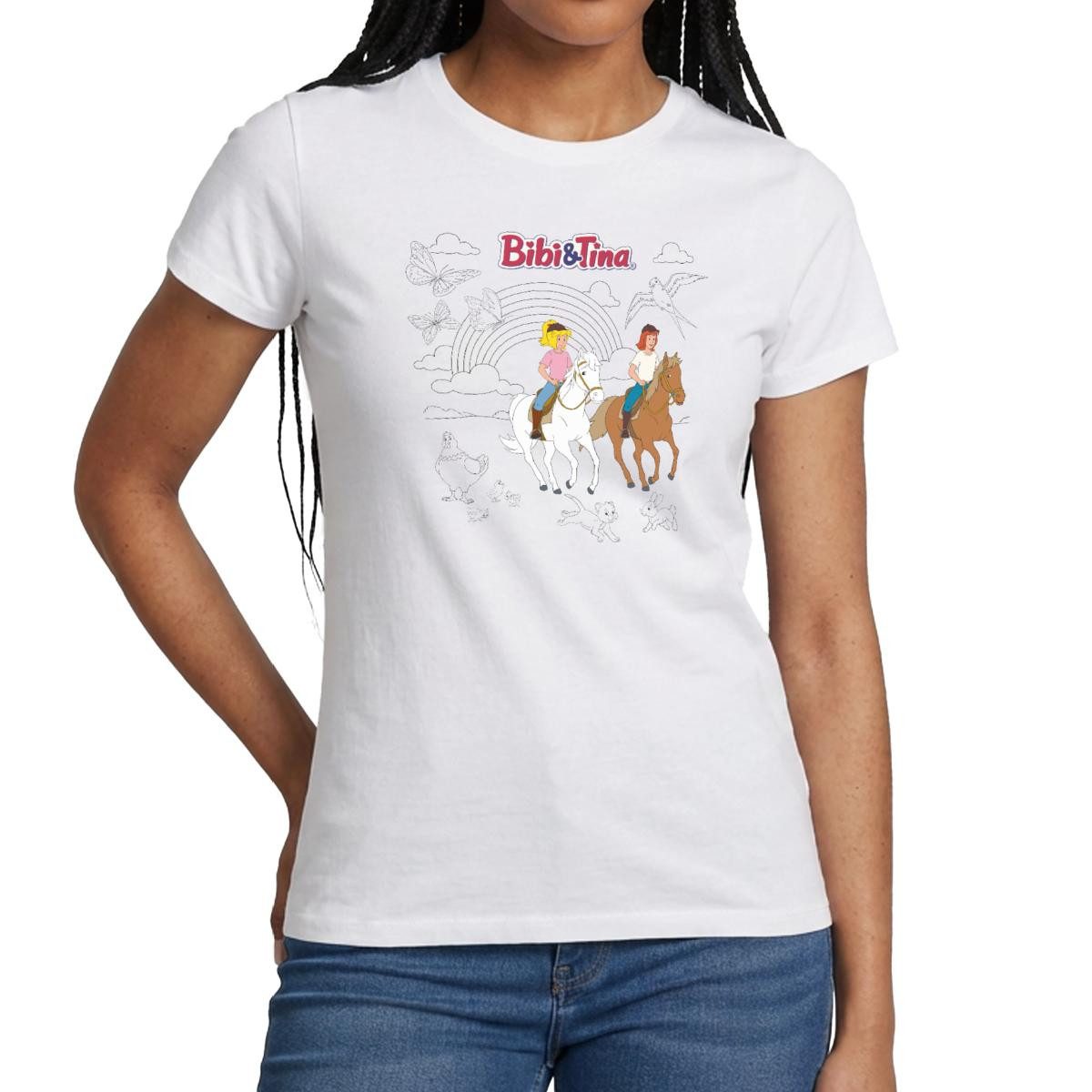 Spreadshirt T-Shirt Bibi & Tina Ausmalmotiv Mit Pferden Frauen T-Shirt (1-tlg)