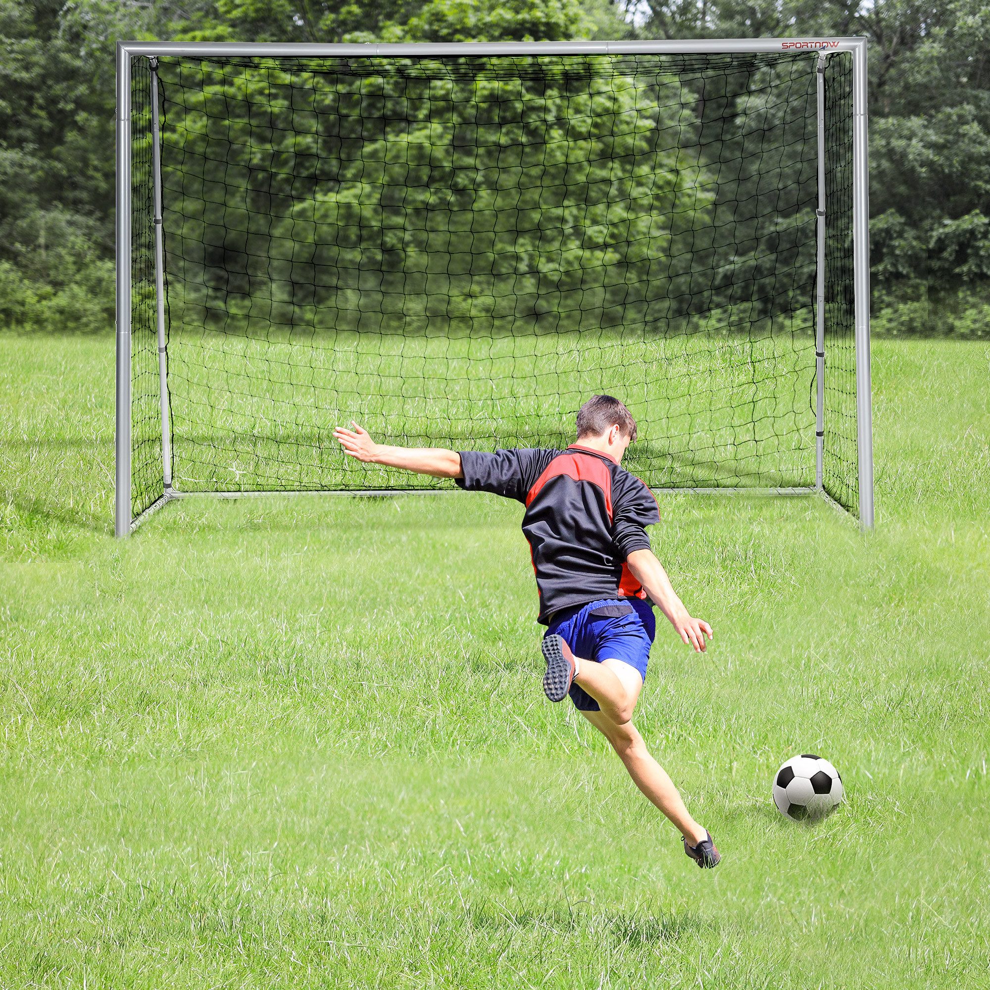 SPORTNOW Fußballtor Fußballtor mit PE-Netzgewebe, Fußball-Tor für Kinder, Stahl, Grau (Fußball-Tor, 1 St., PE-Netzgewebe), 300 x 120 x 200 cm, Stahl, PE, für Garten, Fußballtraining, Grau