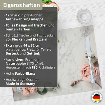 Platzset, Tischset, Platzset abwaschbar - Rosen auf Marmor, cover-your-desk.de, (aus erstklassigem Vinyl (Kunststoff – BPA-frei), 4-St., 44 x 32 cm - rutschfeste Tischdekoration), Made in Germany