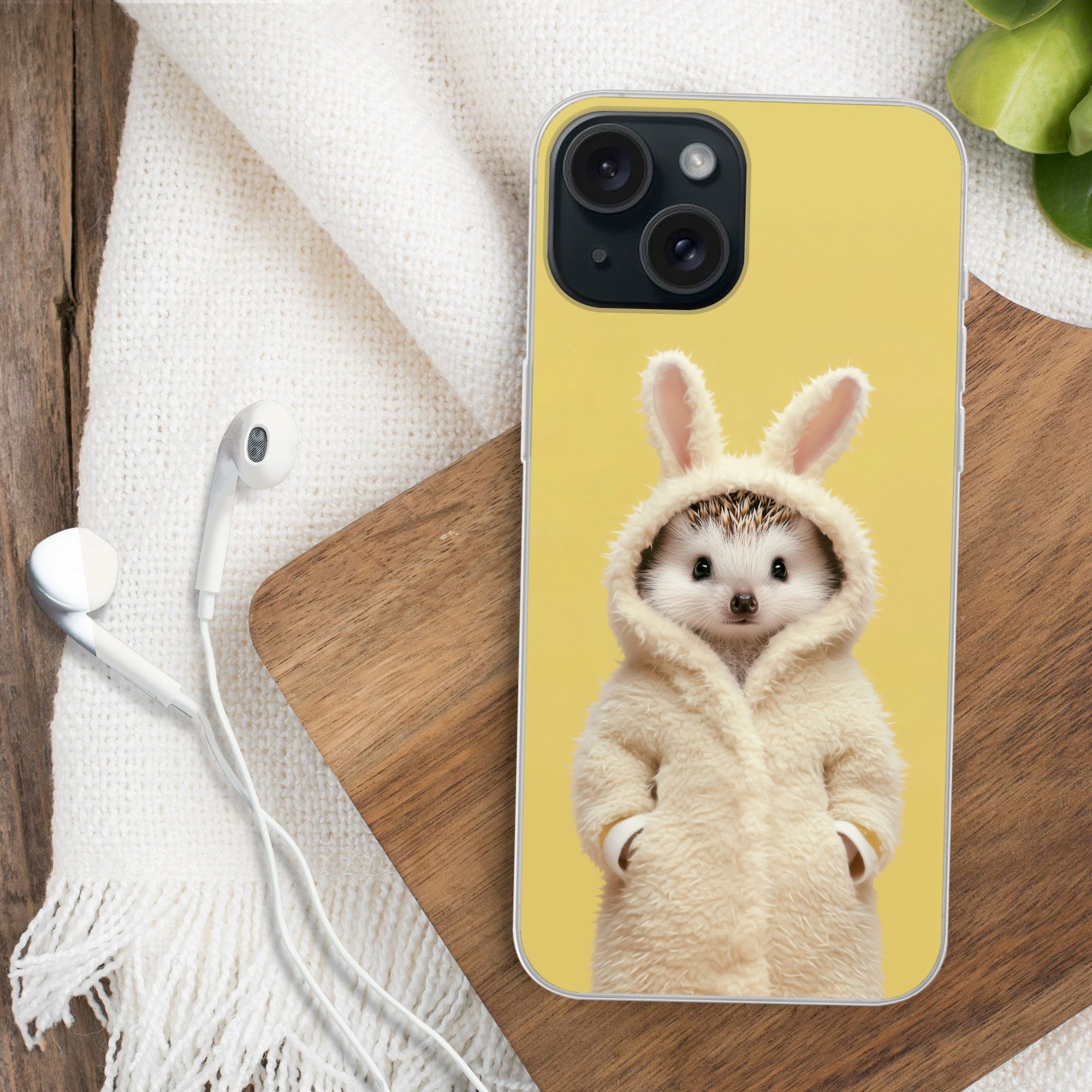 MuchoWow Handyhülle für Apple iPhone 15 Igel - Osterhase - Kostüm, Smartphone-Bumper, Print, Handy Schutzhülle Dünn