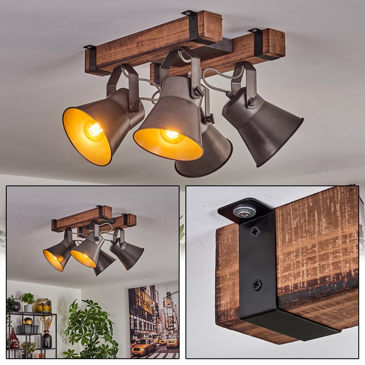 hofstein Deckenleuchte Leuchtmittel moderne E27, ohne Metall/Holz 4x Schirmen, Leuchtmittel, verstellbaren ohne Deckenlampe mit Schwarz/Dunkelbraun, in aus