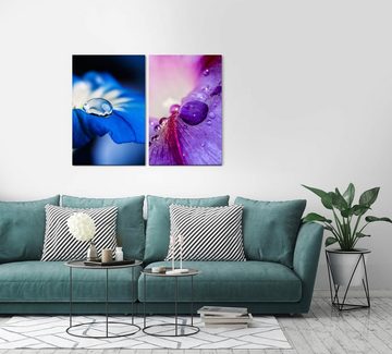 Sinus Art Leinwandbild 2 Bilder je 60x90cm Blumen blaue Blüte Wassertropfen Tropfen Sommer Stimmig Beruhigend