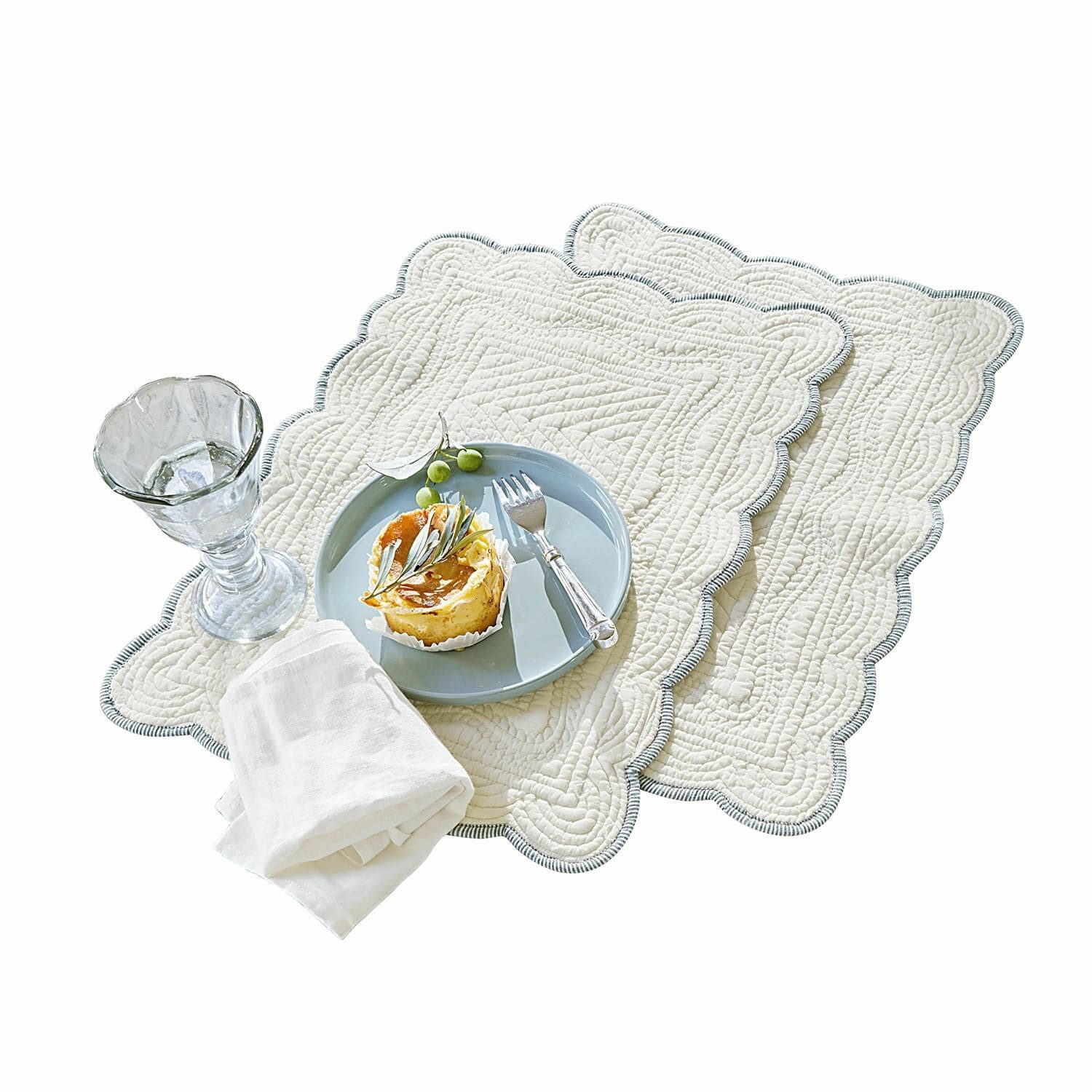 Tischläufer Platzset 2er Set Fontienne weiß/blau