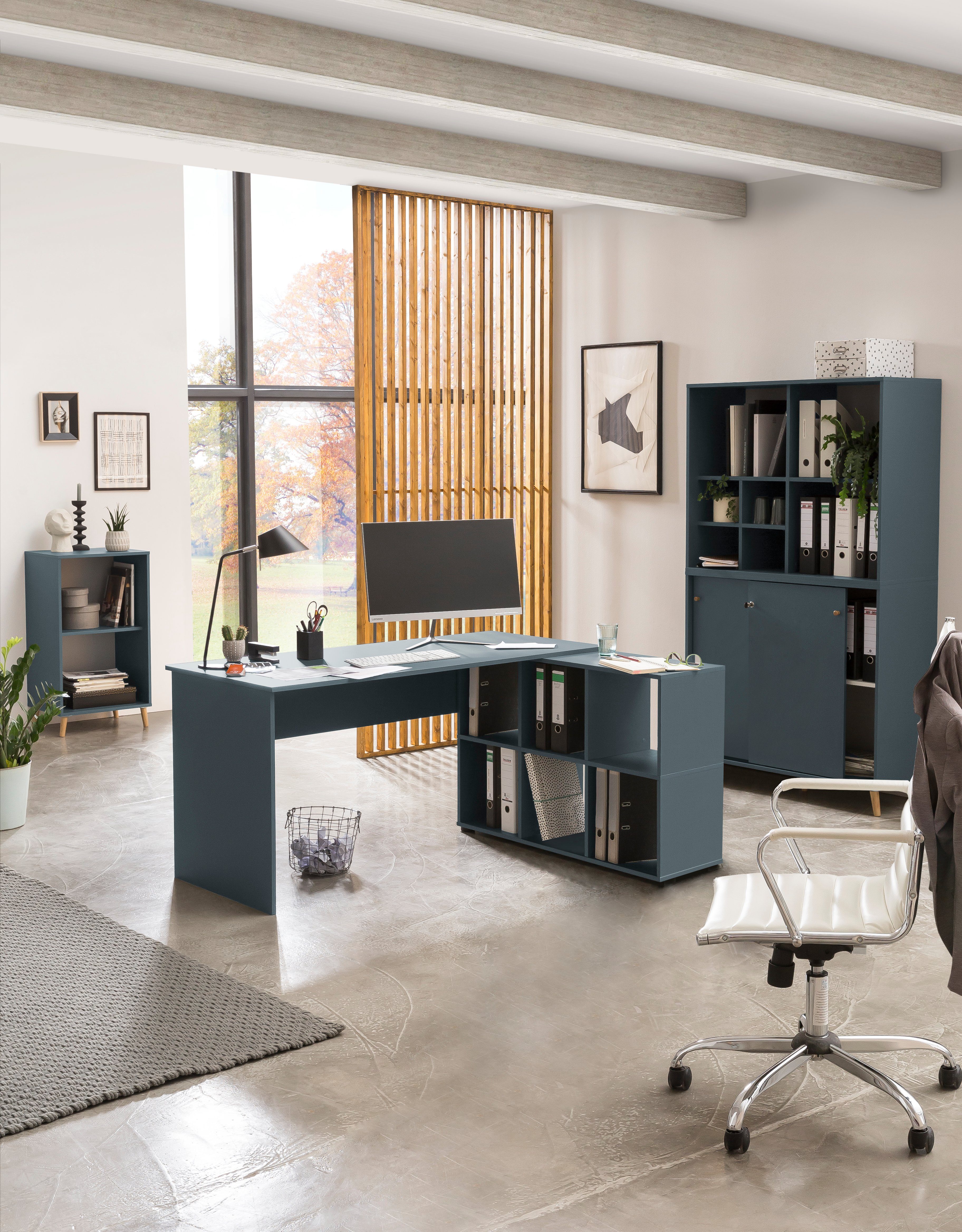 PROREGAL® Eckschreibtisch Möbelpartner Schreibtisch rechteckig HxBxT Jaguar, Blau 73,6x150x121,6cm