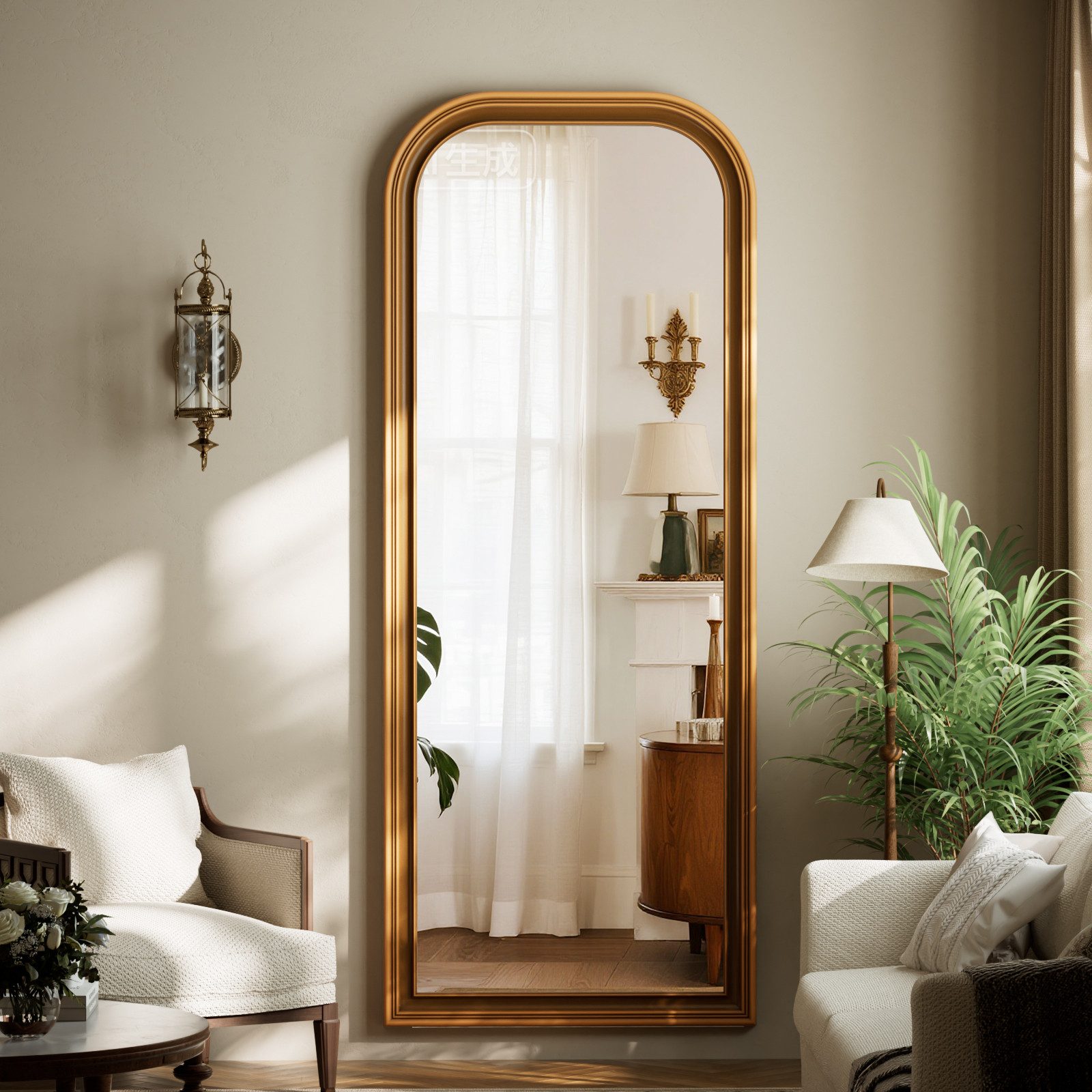 BEAUTYPEAK Ganzkörperspiegel Vintage-Spiegel mit Holzoptik-Rahmen
