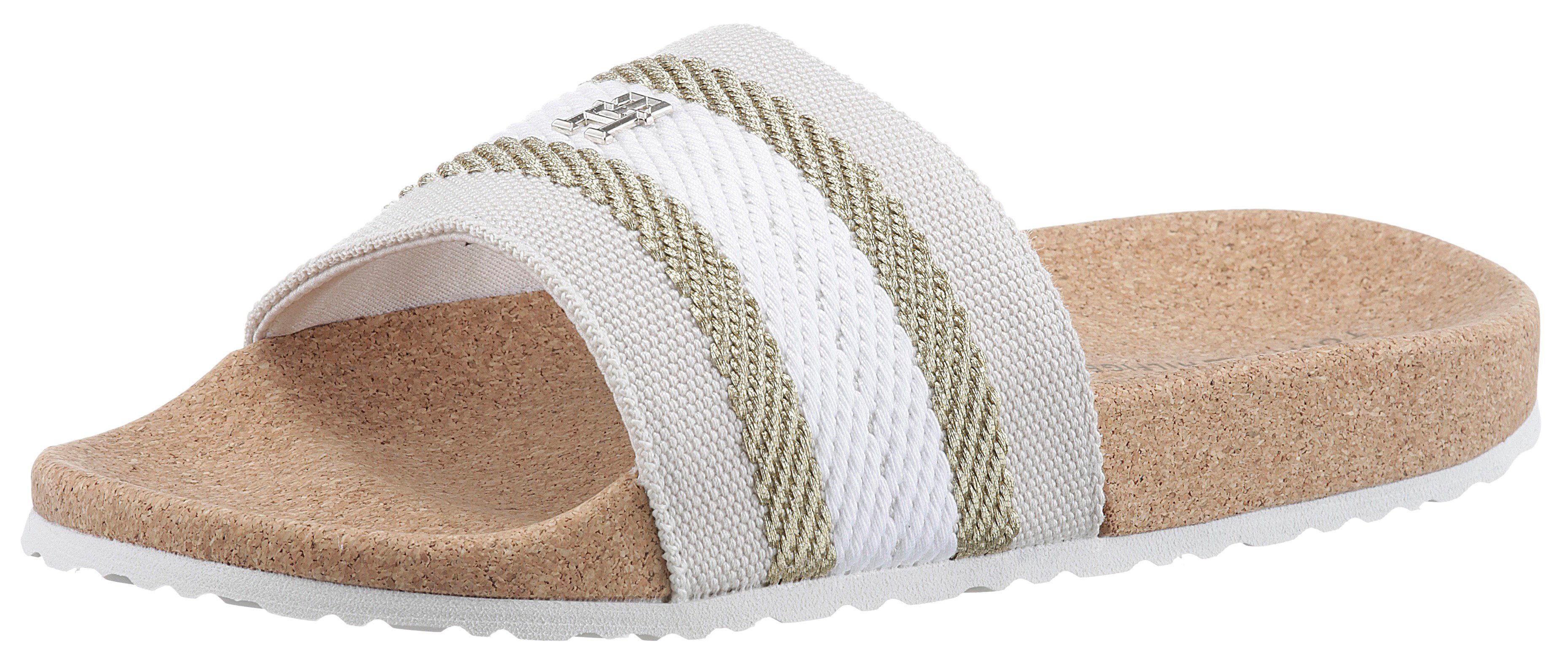 Tommy Hilfiger TOMMY FRESH WEBBING SLIDE Pantolette in bequemer Weite creme kombiniert | Pantoletten