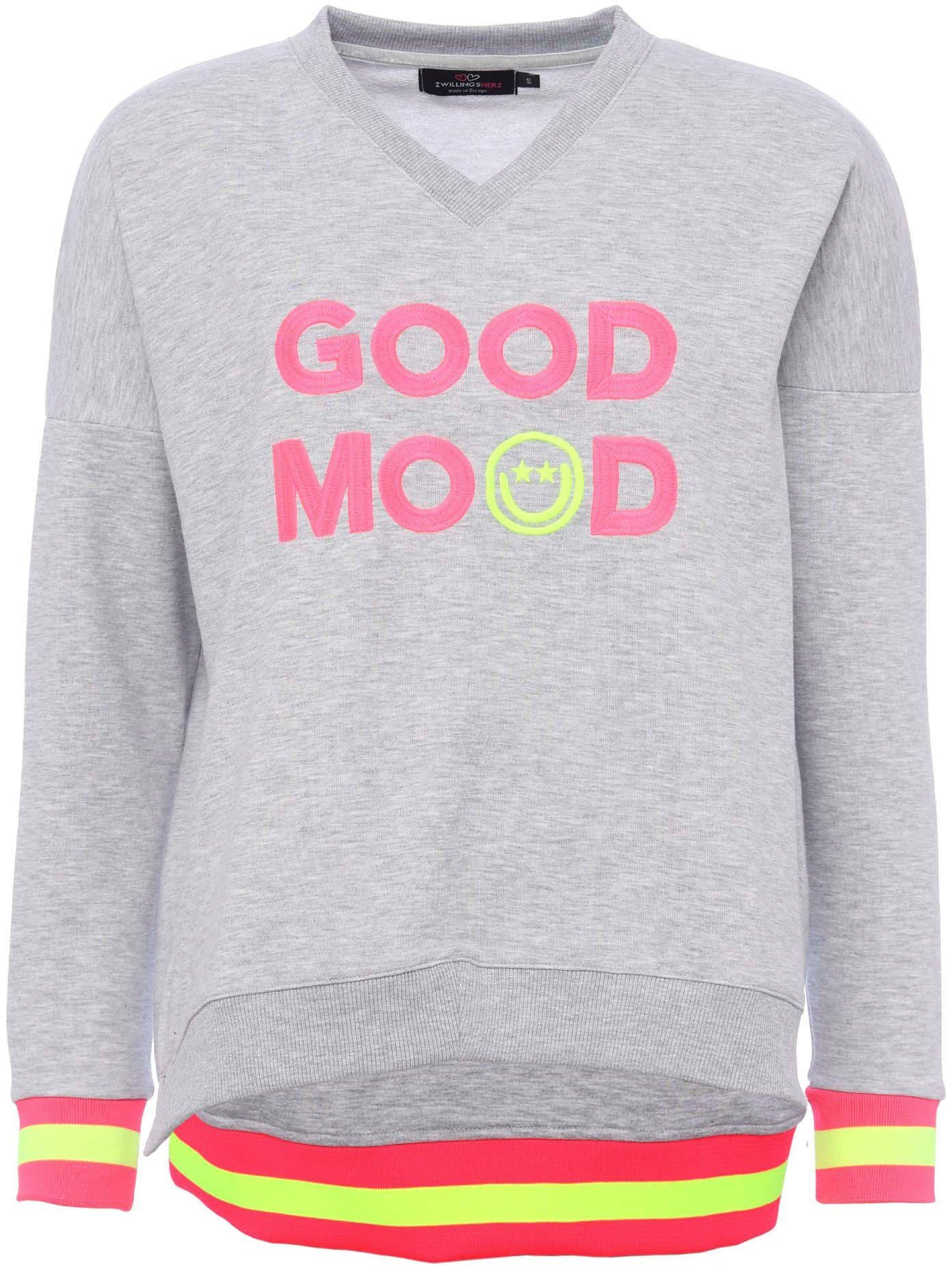 Zwillingsherz Sweatshirt mit aufgesticktem Smiley und günstig online kaufen