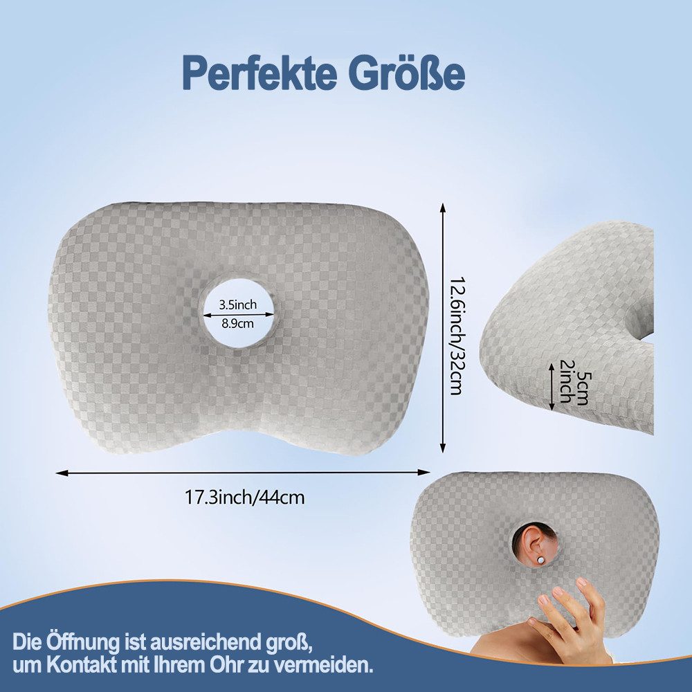 Agger Nackenstützkissen Ohrloch-Kissen für Seitenschläfer, Seitenschlafer, Ruckenschlafer, Seitenschlafer Rückenschlafer Bauchschlafer