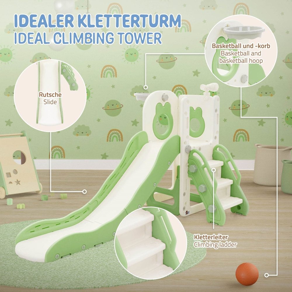 Joyz Rutsche Kinderrutsche 3in1 Spielturm Set mit Rutsche Basketballkorb und Treppe, Spielgerüst für Kinder Kleinkinder ab 3 Jahren Grün Indoor / Outdoor – Bild 5 von 5