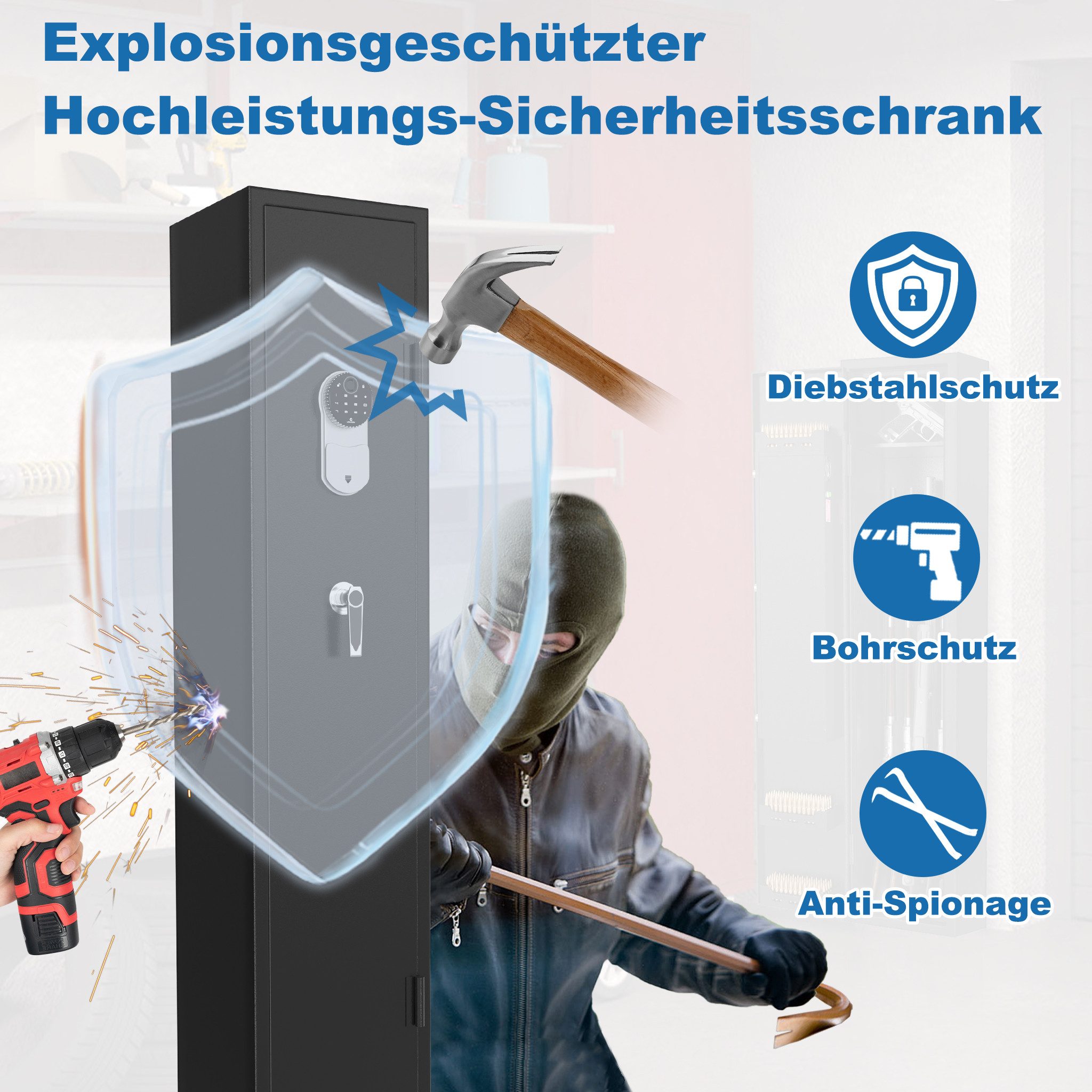 FIVMEN Waffenschrank Wandtresor Möbeltresor Safe Tresor mit Schloss 2 Schlüsseln, und Befestigungsmaterial – Bild 5 von 5