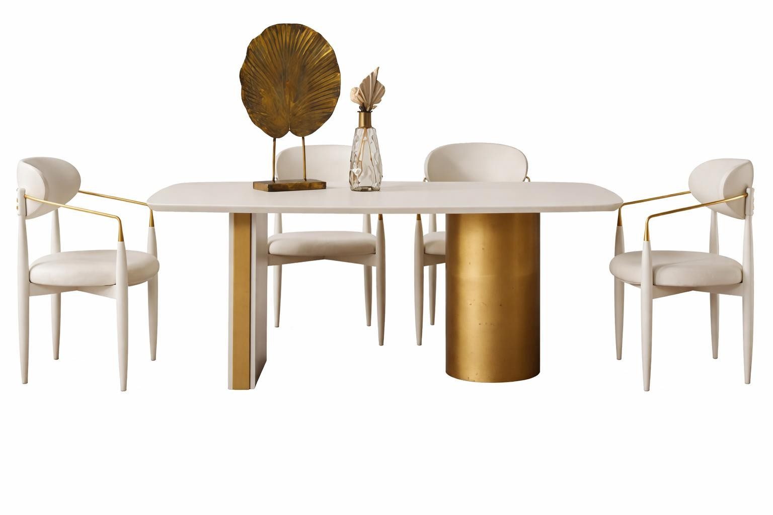 Essgruppe Modernes Esszimmer-Set in Weiß mit 4 Stühlen und Tisch