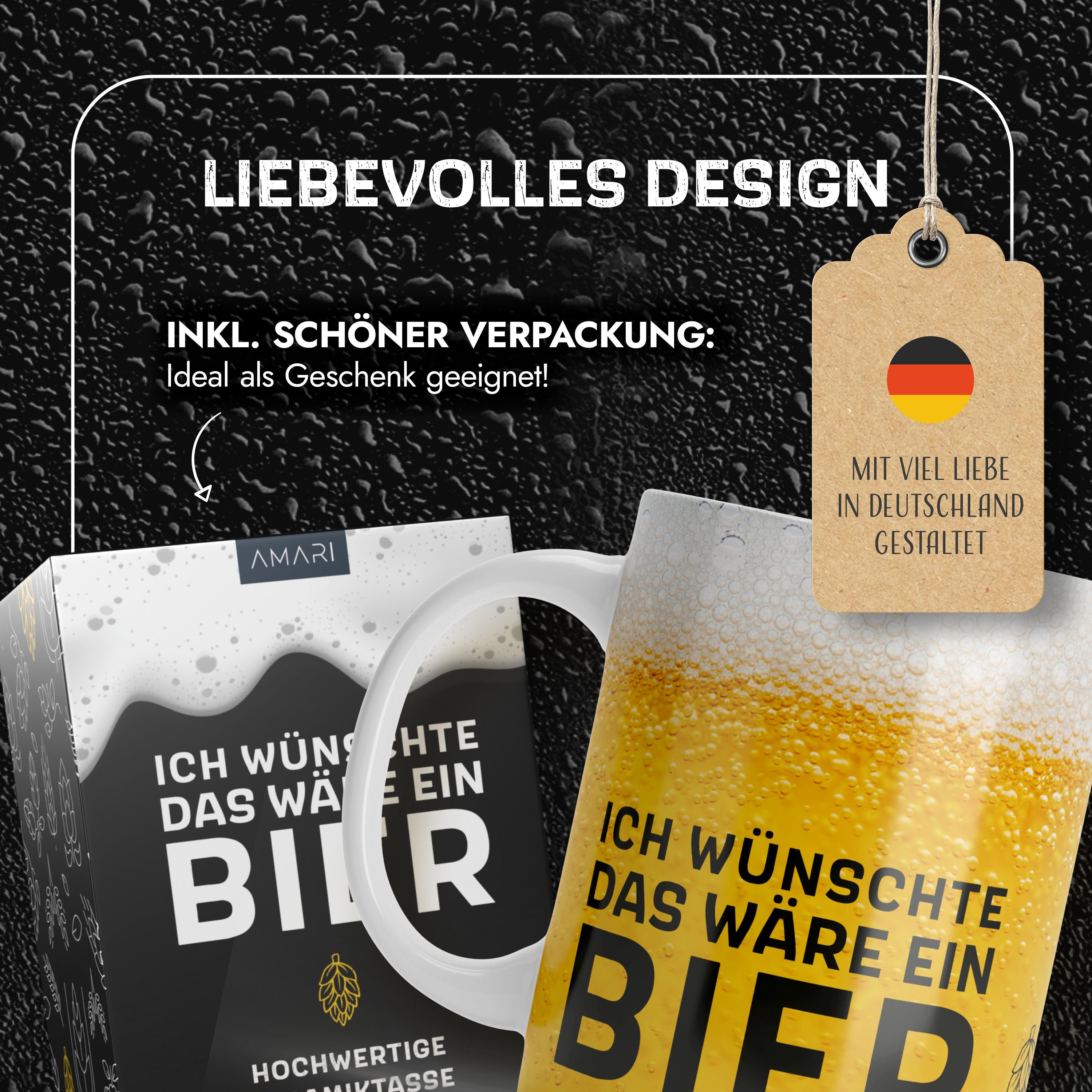 Amari Tasse Bier Tasse Ich wünschte das wäre ein Bier, 330 ml Geschenkbox, Keramik, Spruch, Rundumdruck, mit Geschenkbox – Bild 4 von 5