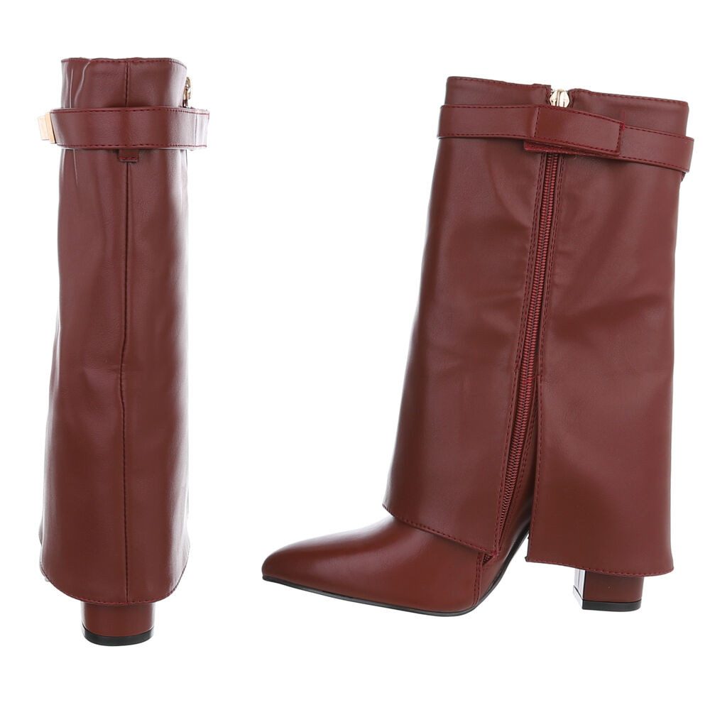 Ital-Design Elegante Stiefeletten mit umgeschlagenem Schaft für Damen High-Heel-Stiefel (90169656) Blockabsatz Stiefel in Weinrot – Bild 5 von 5