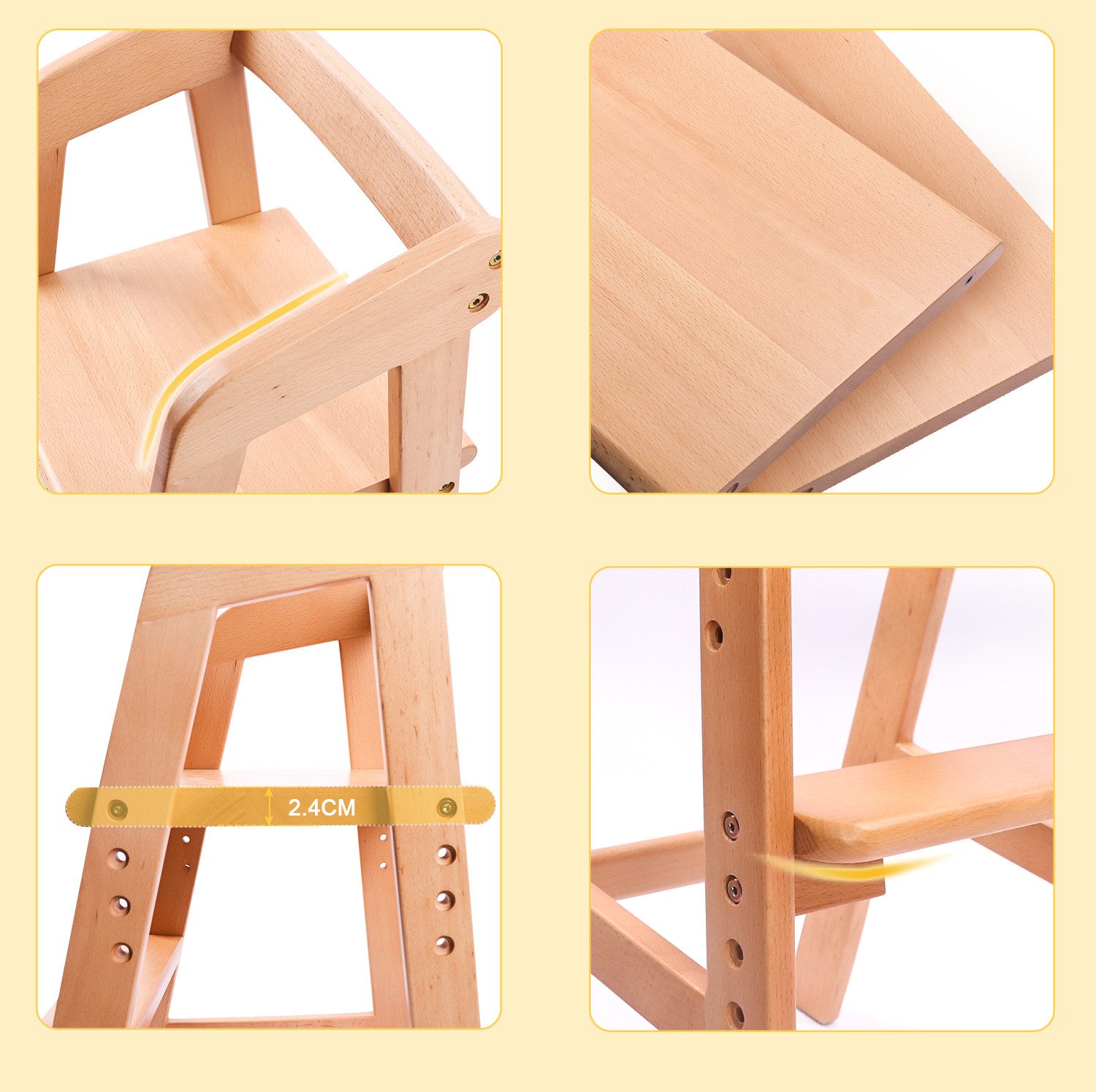 OUNUO Kinderstuhl Baby holz Stuhl mitwachsender Kinderstuhl Lernstuhl kinder 2-12 Jahren