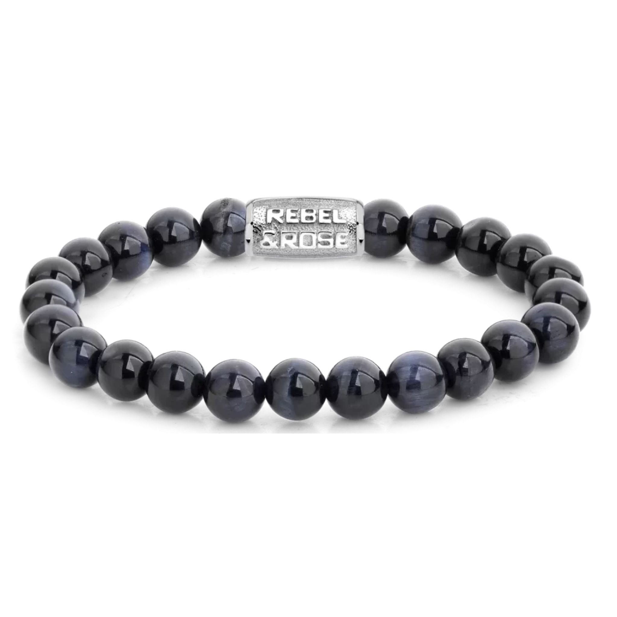 Rebel & Rose Armband Armband aus 8mm großen dunkelblauen Tigerauge-Steinen