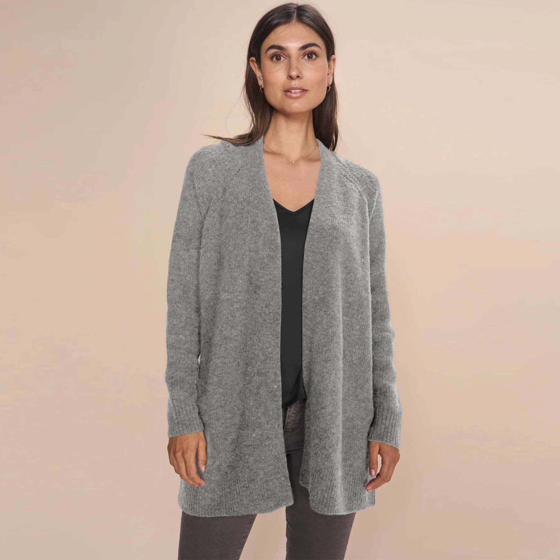 Mos Mosh Cardigan MOS MOSH Cardigan THORA LONG mit Alpaka - Grey Melange