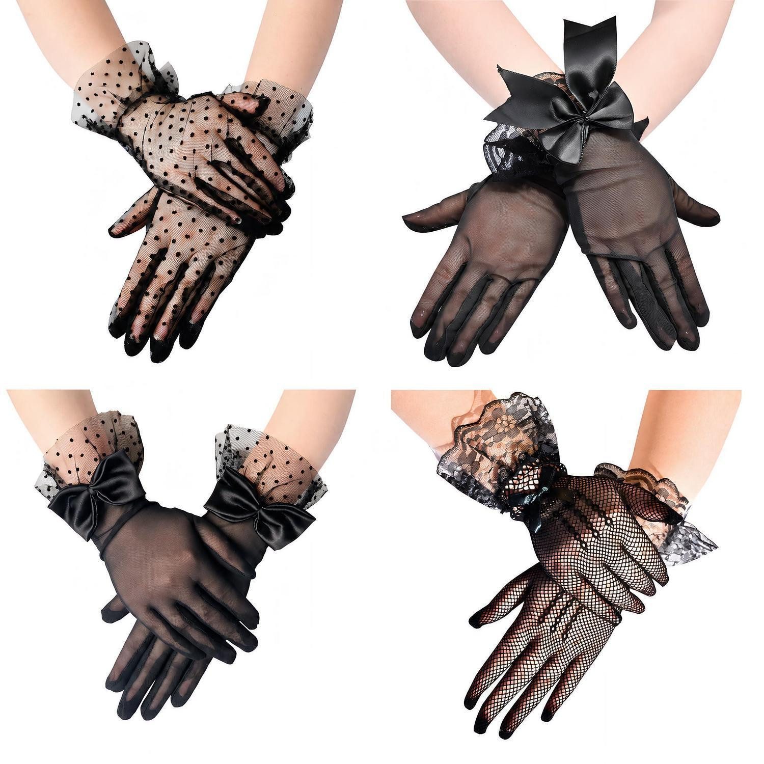 LuxusKollektion Abendhandschuhe Spitzenhandschuhe Damen 4er Set Vintage mit Schleife (4-St)