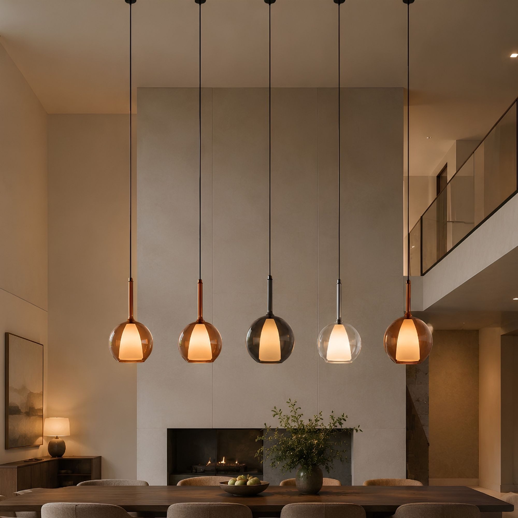 s.luce Pendelleuchte Belluna Glas Galerielampe 500cm Textilkabel Rauch