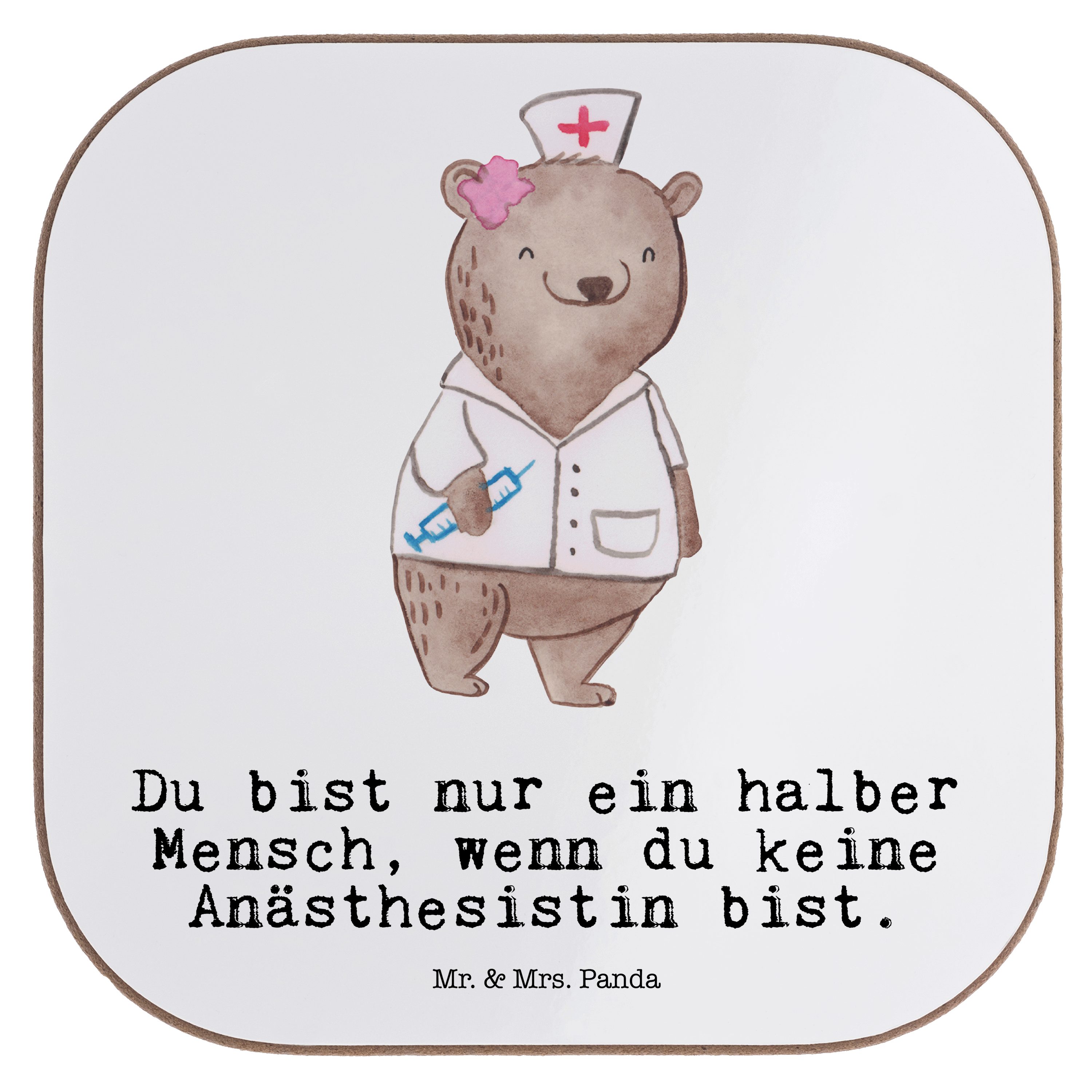 & 1-tlg. Anästhesistin Mrs. der Glasuntersetze, - OP, mit Getränkeuntersetzer Mr. - Geschenk, Panda nach Herz Weiß