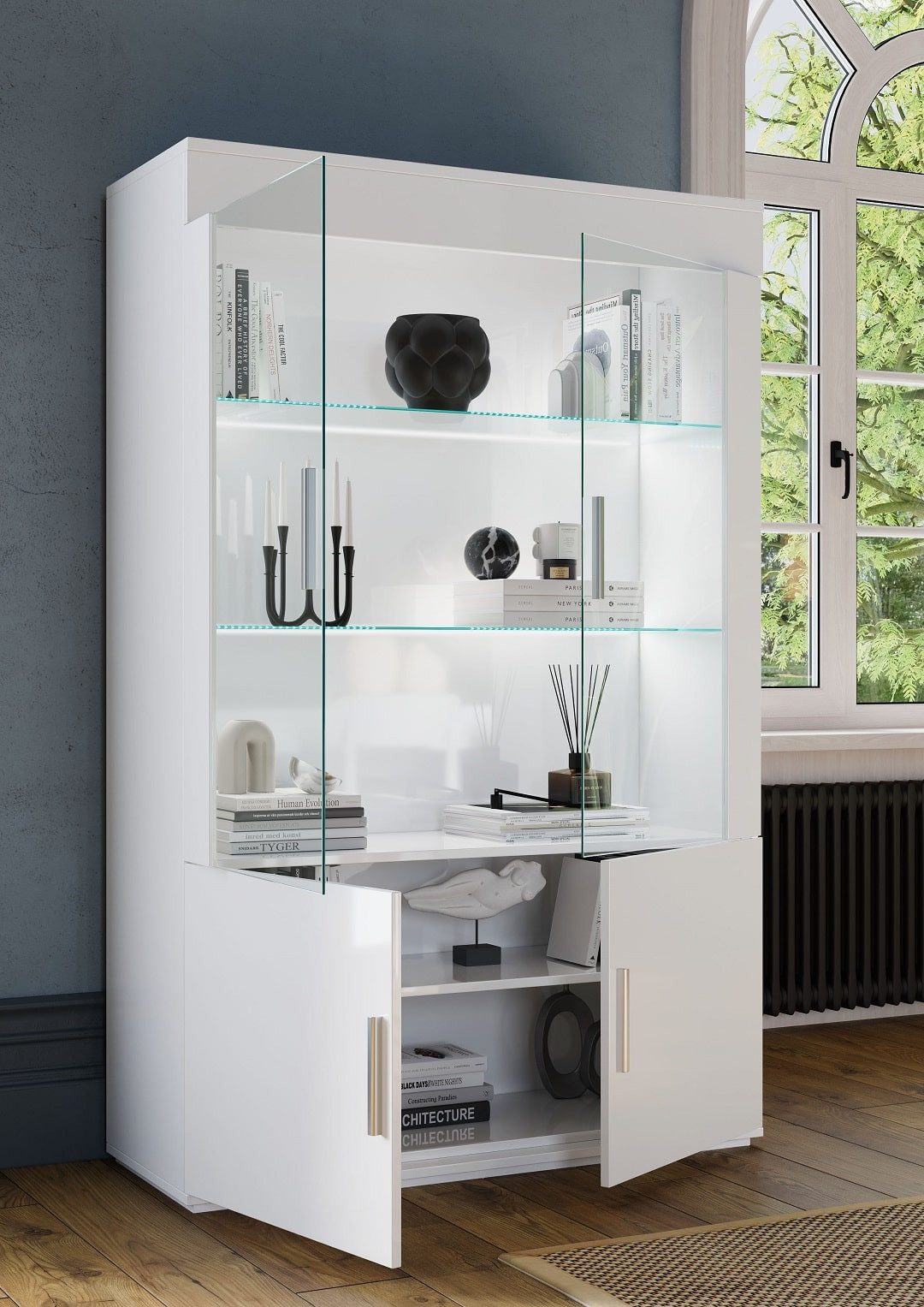 Interdesign24 Glasvitrine Venere (4-Türig, in Weiß Hochglanz) Made in Italy günstig online kaufen