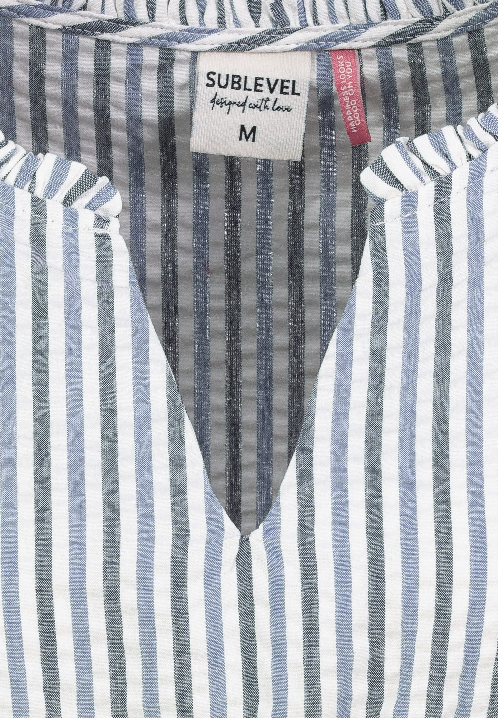 SUBLEVEL Sommerkleid Damen Sommerkleid aus Baumwolle A-Linien Kleid mit Volants, Seersucker Optik