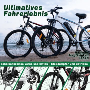 EVERCROSS TECH E-Bike 26 Zoll Elektro-Mountainbike E-MTB, herausnehmbarer Akku, 7 Gang, 250W Hochwertiger Heckmotor, Shimano 7 gang Getriebe, 36V12AH AKKU, Reichweite 30-90KM