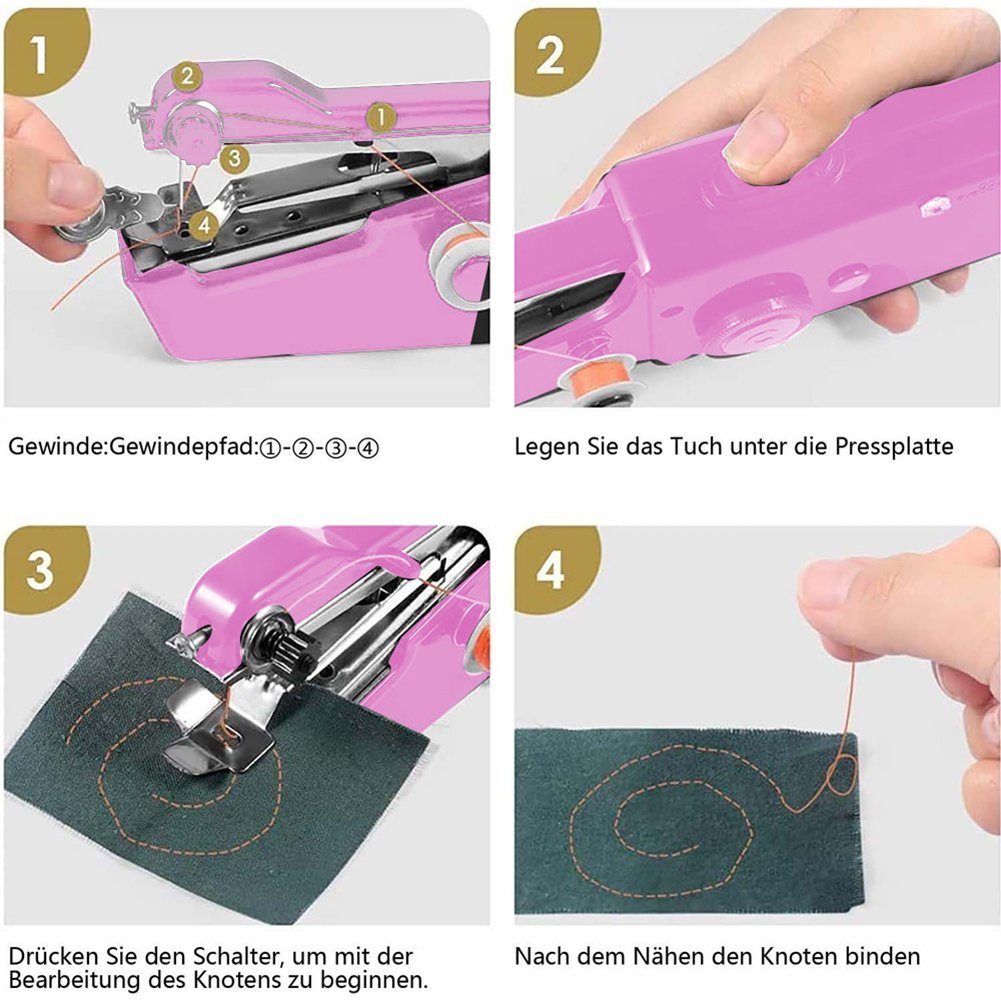 elektrische rosa Orbeet tragbare Handnähmaschine Mini-Nähmaschine, Coverstich-Nähmaschine