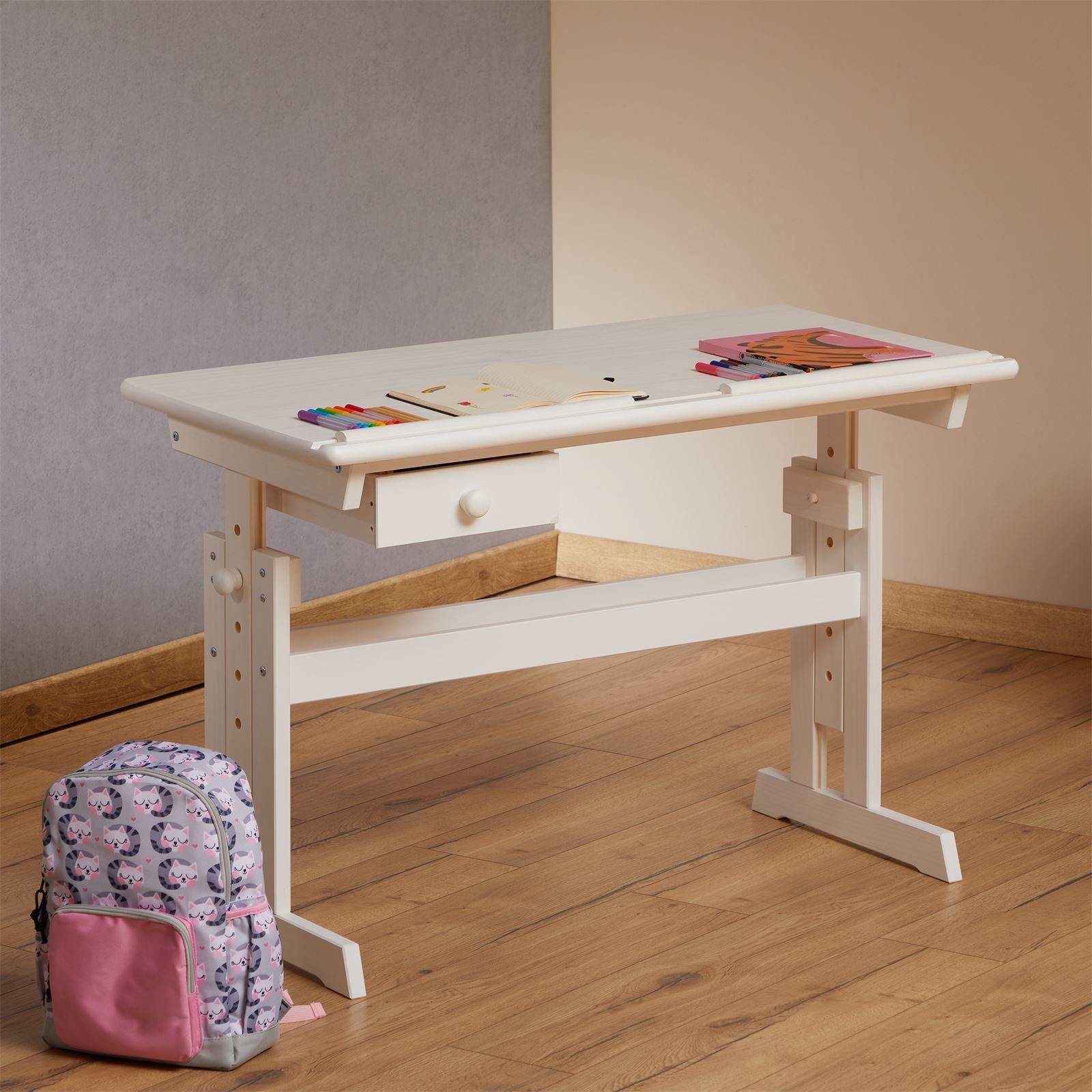 IDIMEX Kinderschreibtisch FLEXI, Kinderzimmer Lerntisch höhenverstellbar aus Massivholz Weiß