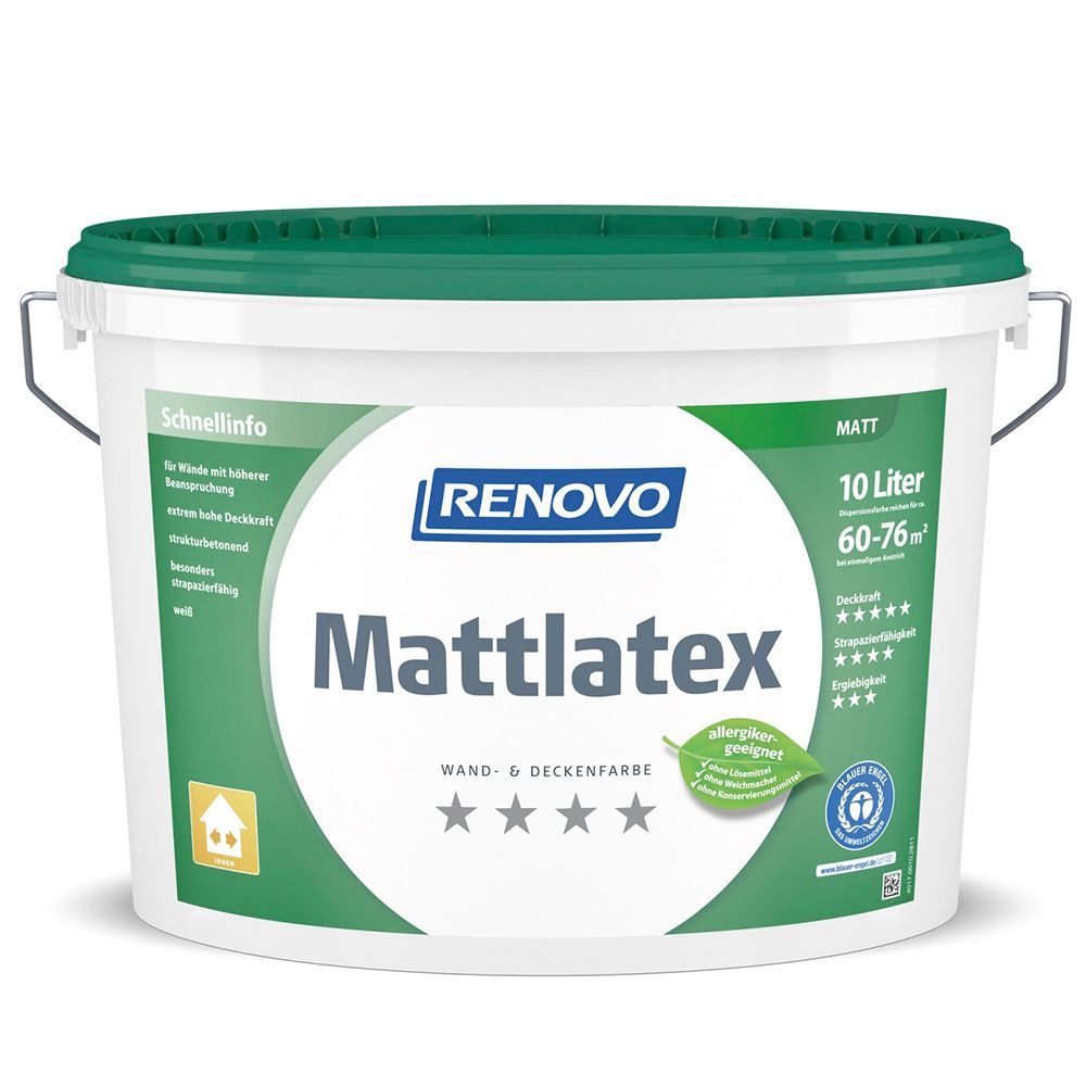 Renovo Wandfarbe RENOVO Mattlatex DIN EN 13 300 10,0L weiss