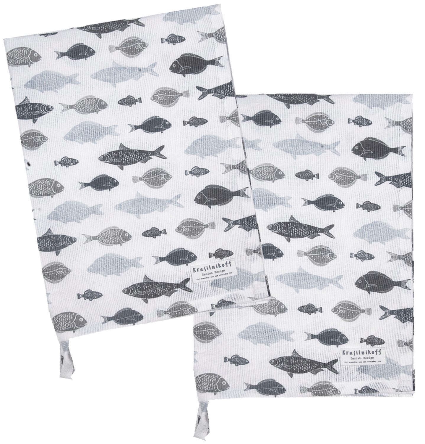 Krasilnikoff Geschirrtuch Fish, (2-tlg., 2-teilig), Geschirrtücher ca.50x70cm Baumwolle