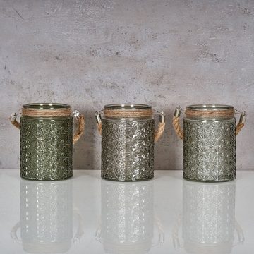 Levandeo® Teelichthalter, 3er Set Windlicht H13cm Glas Grün Khaki Teelichthalter Tischdeko