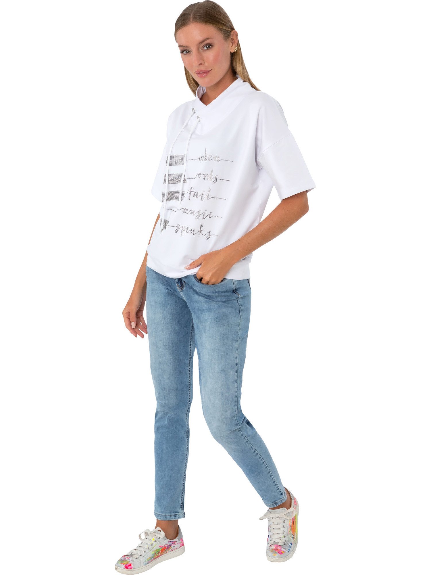 Estefania for woman Kurzarmshirt 194-1111, "Music" mit Strassbesatz