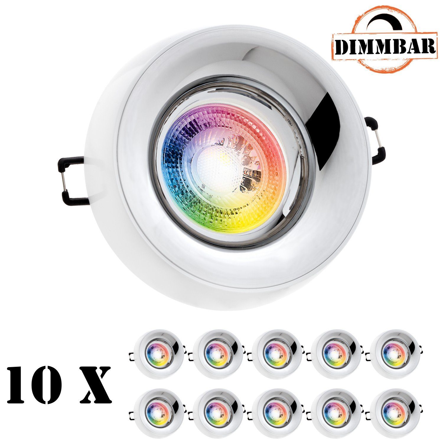 LEDANDO LED Einbaustrahler 10er RGB LED Einbaustrahler Set GU10 in weiß mit  3W LED von LEDANDO -, 10x LED Leuchtmittel 3W - 11 Farben + Warmweiß -  inkl. Fernbedienung - dimmbar