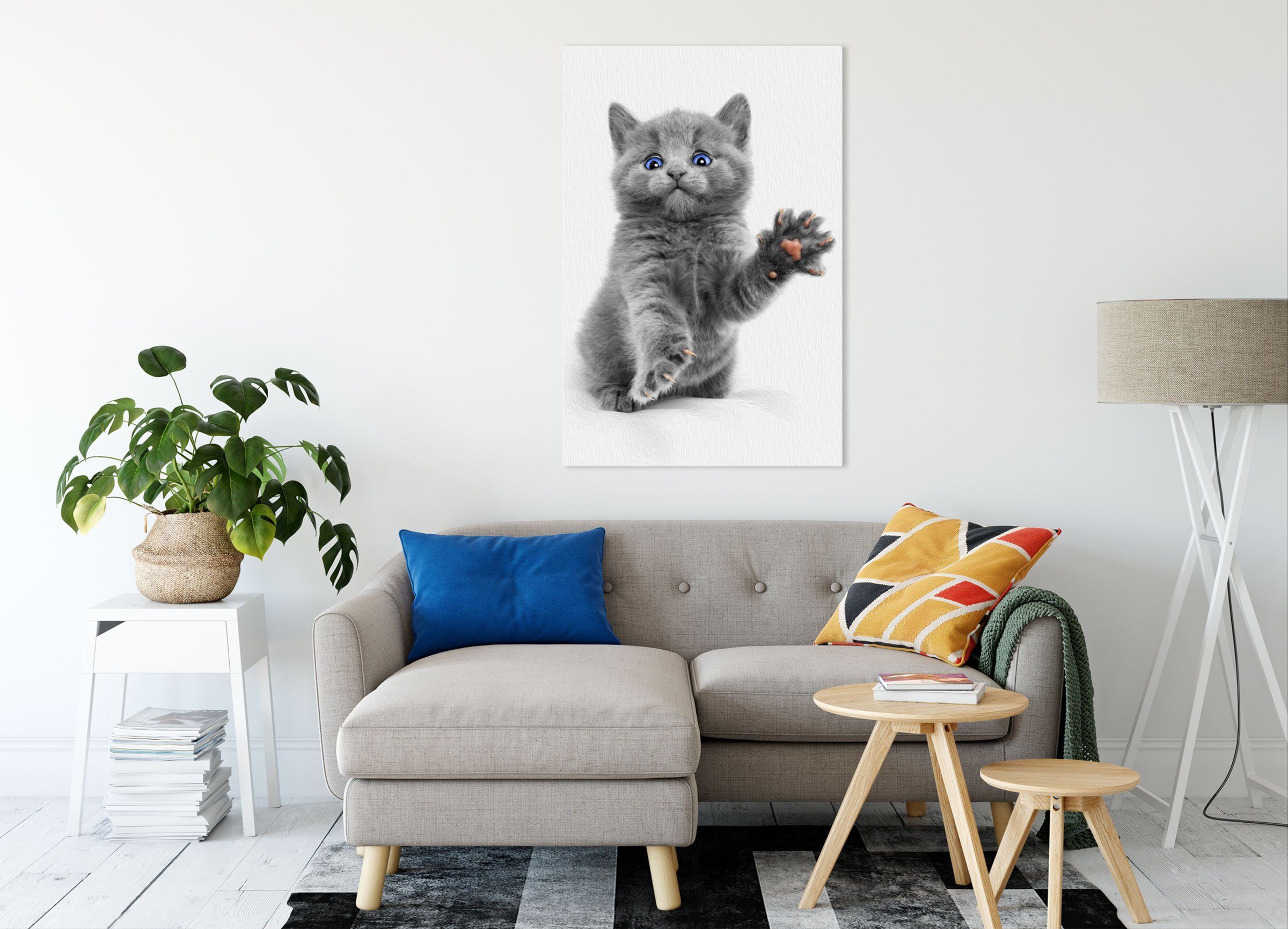 kleine Leinwandbild süße Blau blaue Katze, Zackenaufhänger fertig inkl. süße bespannt, St), (1 russisch Pixxprint kleine Leinwandbild