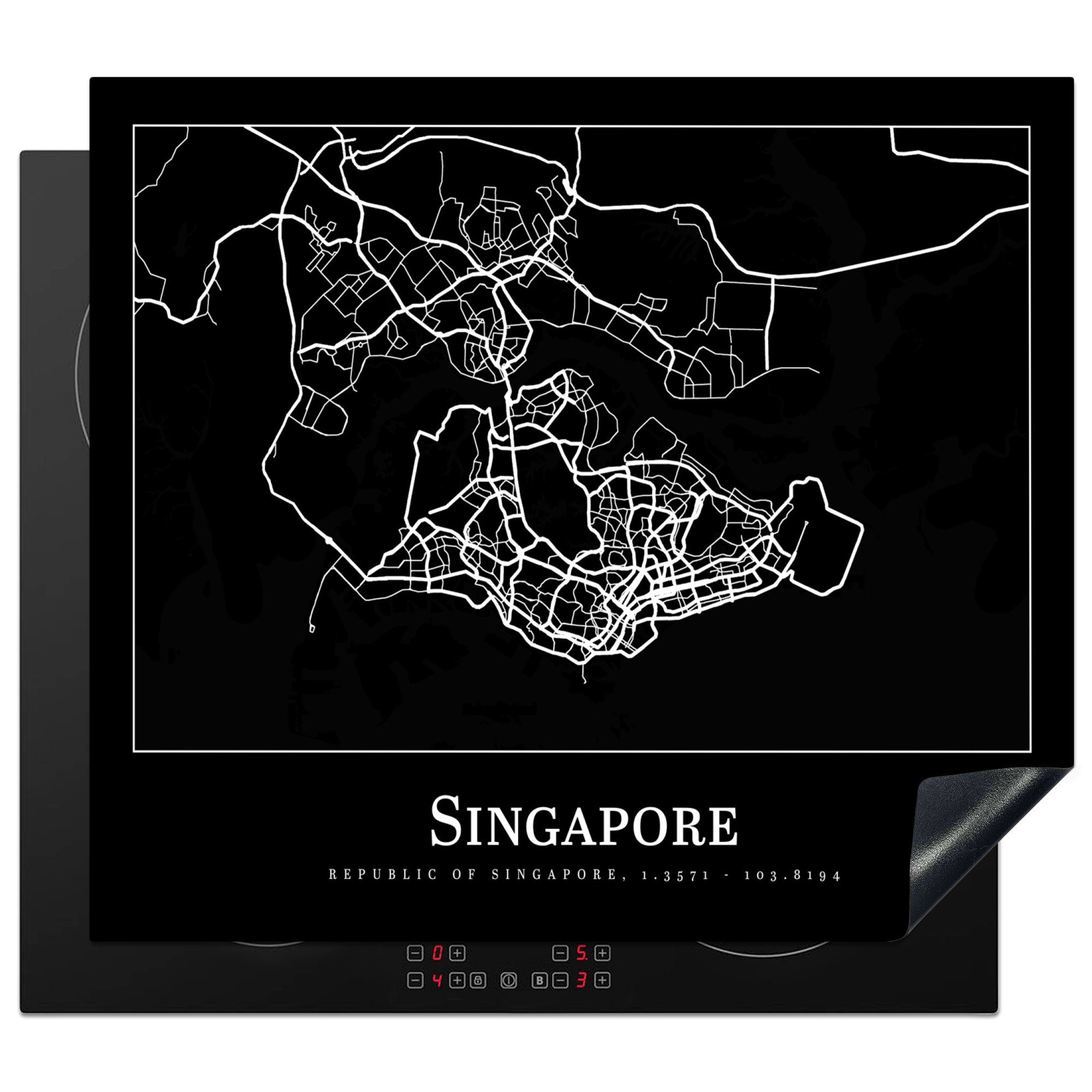 Stadtplan, Ceranfeldabdeckung Induktionskochfeld, MuchoWow Herdblende-/Abdeckplatte cm, Singapur Karte - (1 tlg), 57x51 - Vinyl, Induktionsschutz,