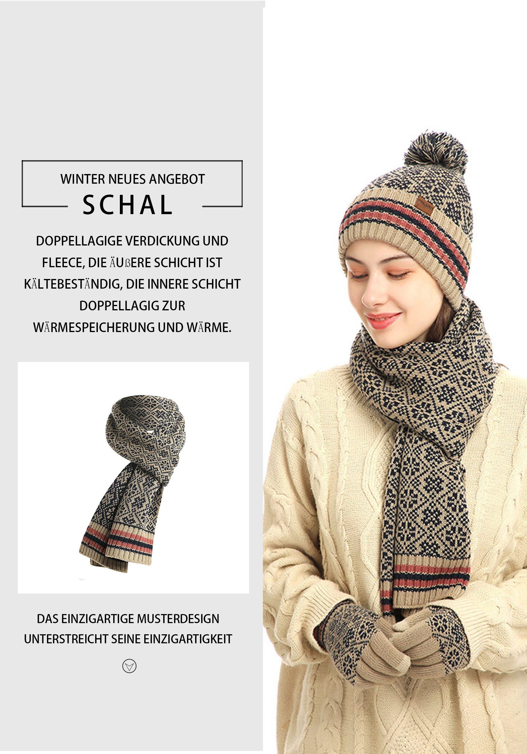 MAGICSHE Mütze & Leopardenmuster und warm Schal Beige Weich Schal Handschuhe Set