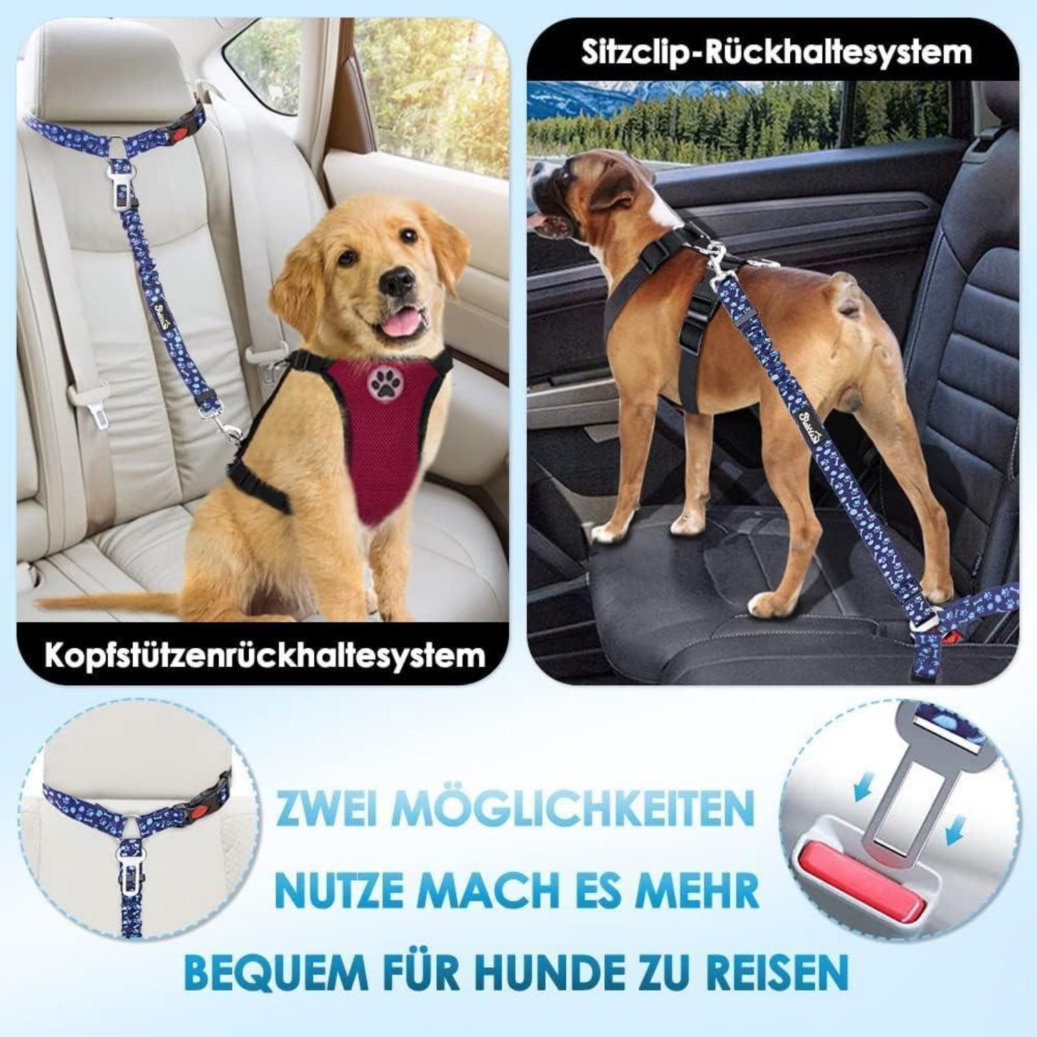 SlowTon Autohundegeschirr Hundegurt Auto Kopfstützen-Rückhalte Universalschnalle 2Pcs