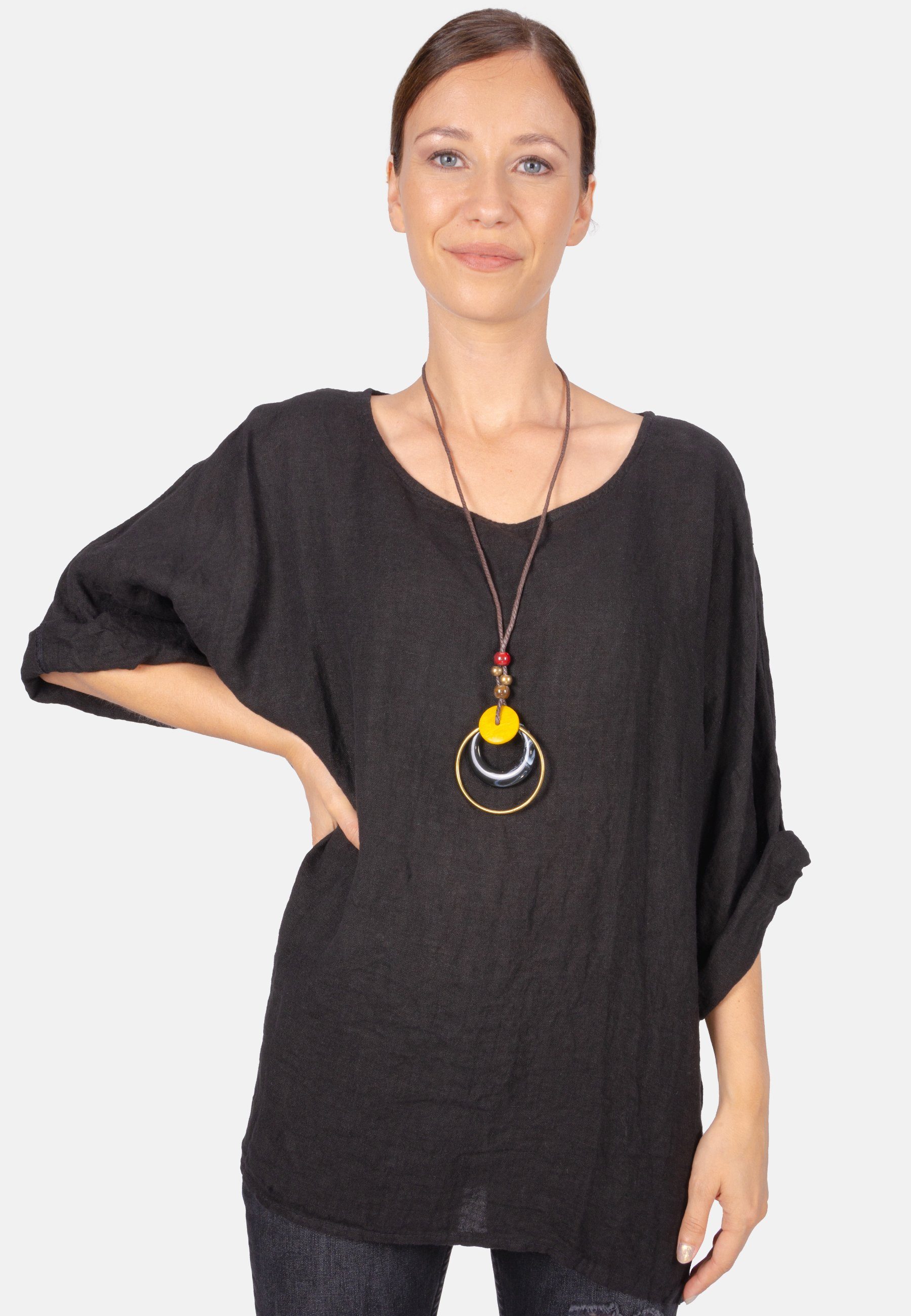 Seasons of April Kurzarmbluse LINA OVERSIZED (1-tlg) Weit geschnittene Leinenbluse