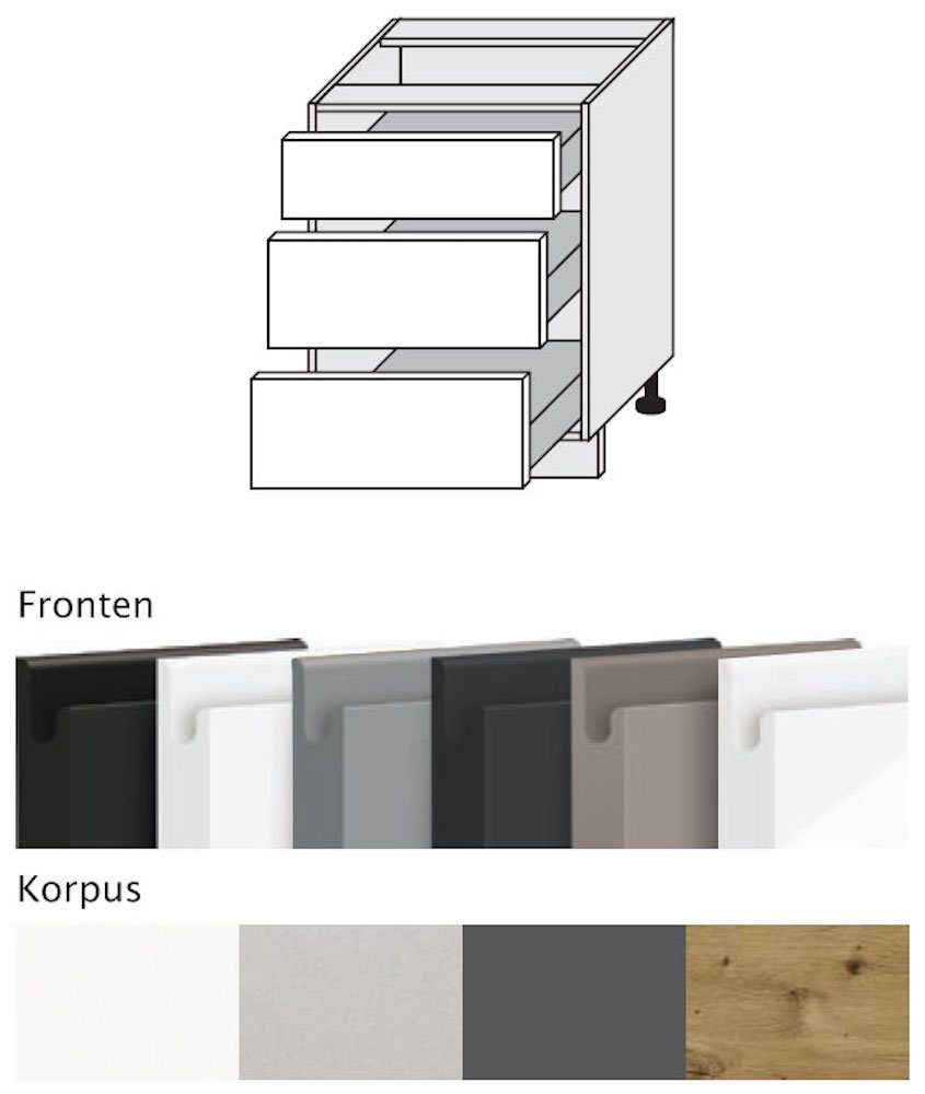 Feldmann-Wohnen Unterschrank Avellino Front- weiß Korpusfarbe Schubladen wählbar matt 3 50cm grifflos & Acryl (Vollauszug)